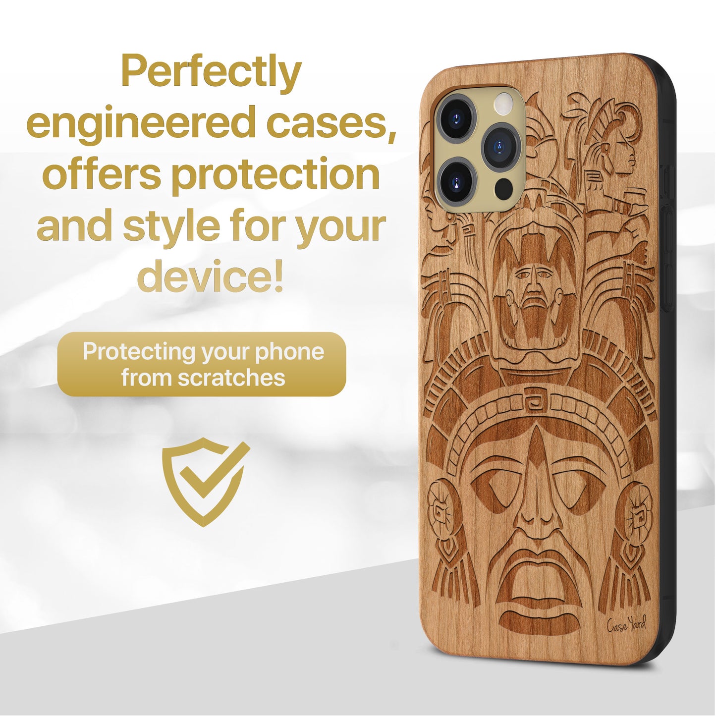 Wooden Cell Phone Case Cover, Laser Engraved case for iPhone & Samsung phone Tribal Mayan Mask Design