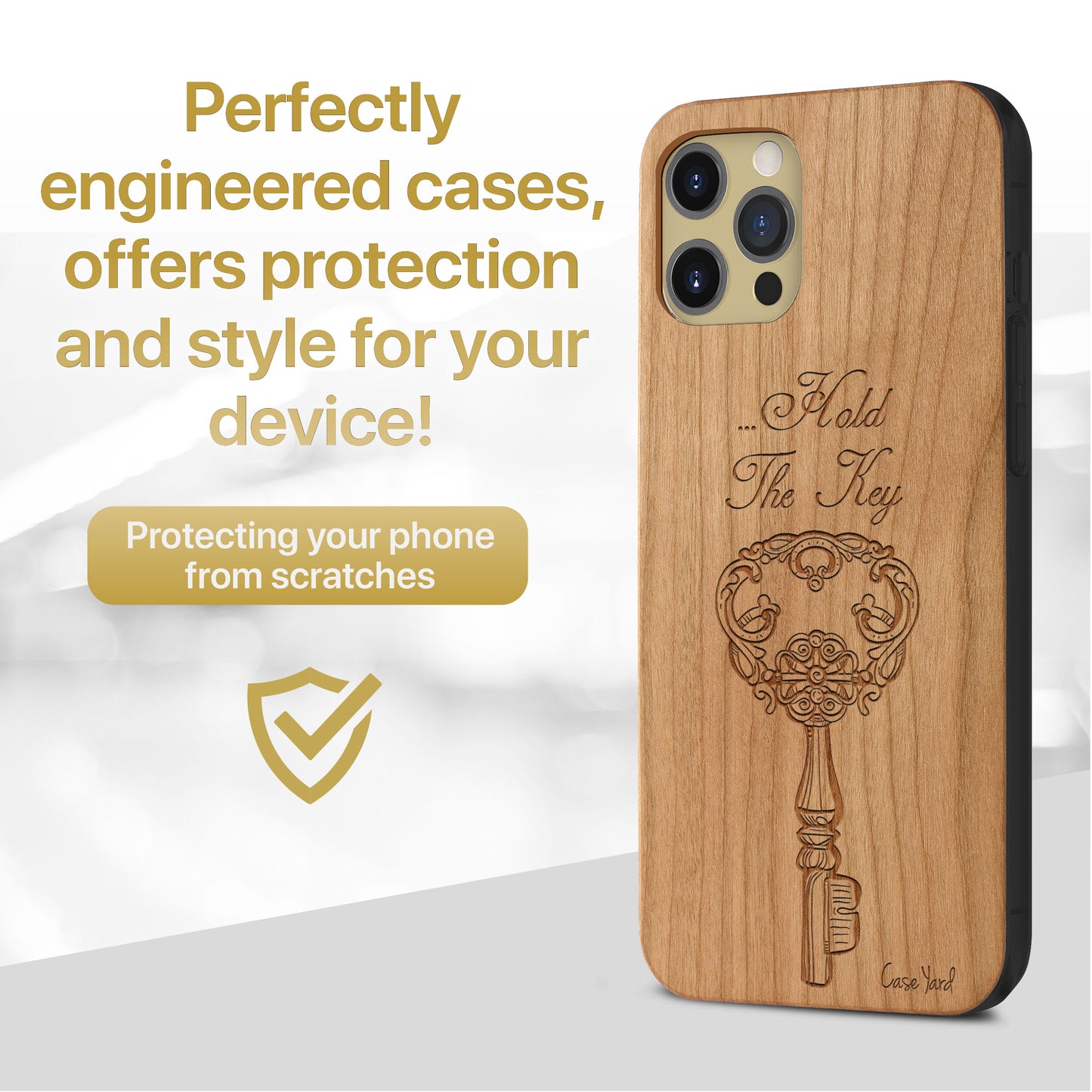 Wooden Cell Phone Case Cover, Laser Engraved case for iPhone & Samsung phone Hold The Key Design