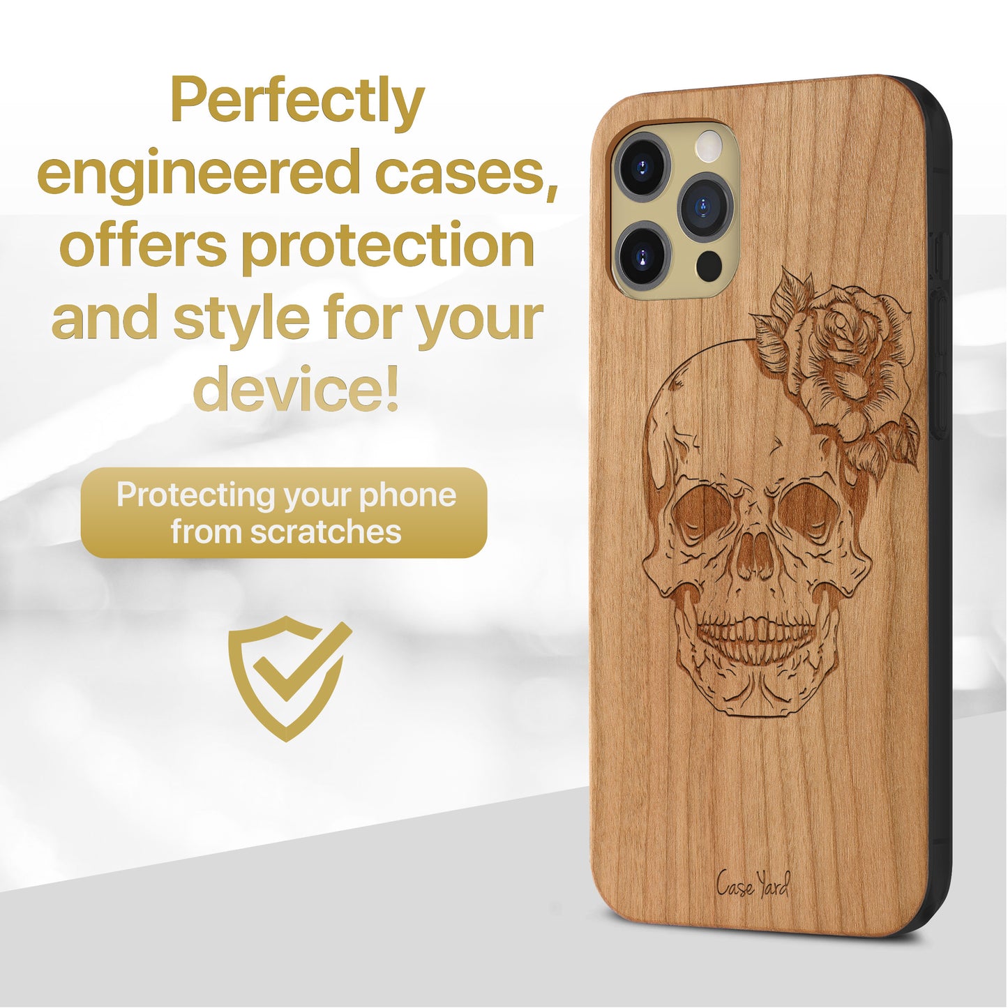 Skull Flower Wooden Laser Engraved Phone Case for iPhone