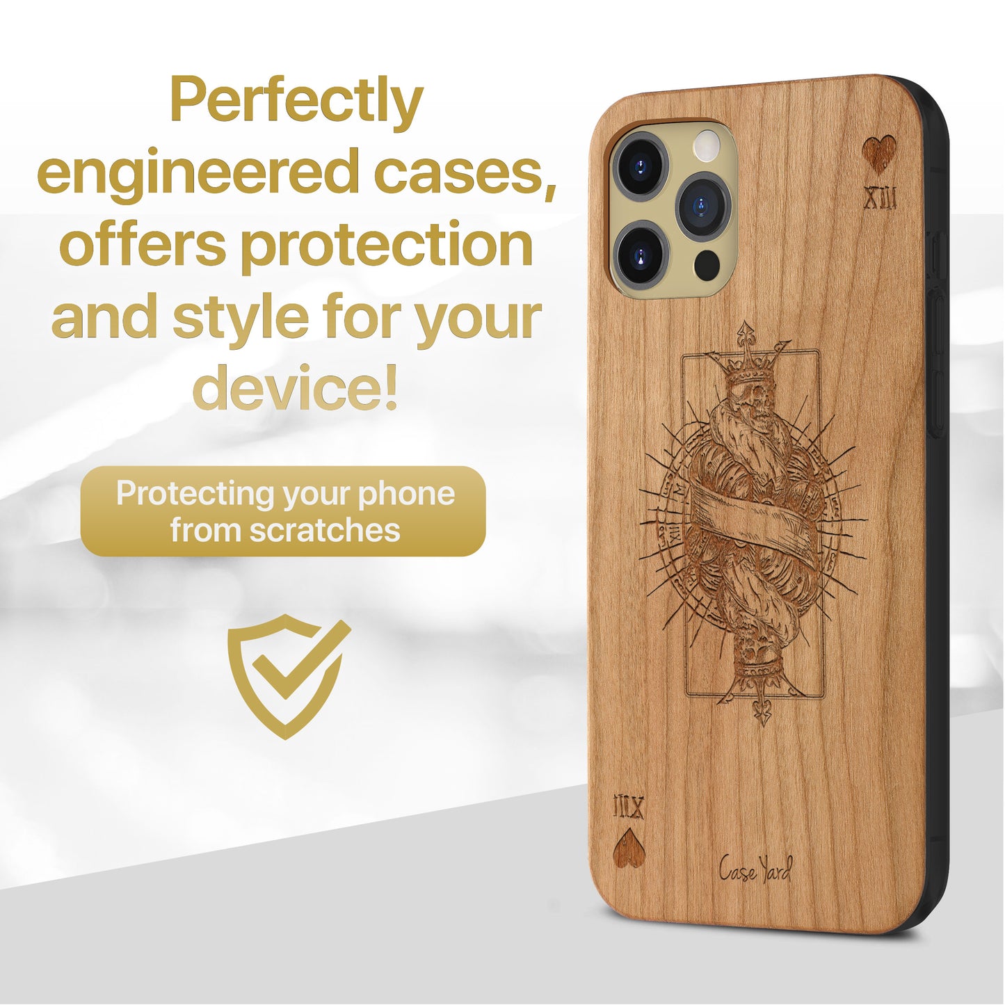 Wooden Cell Phone Case Cover, Laser Engraved case for iPhone & Samsung phone King of Hearts Design