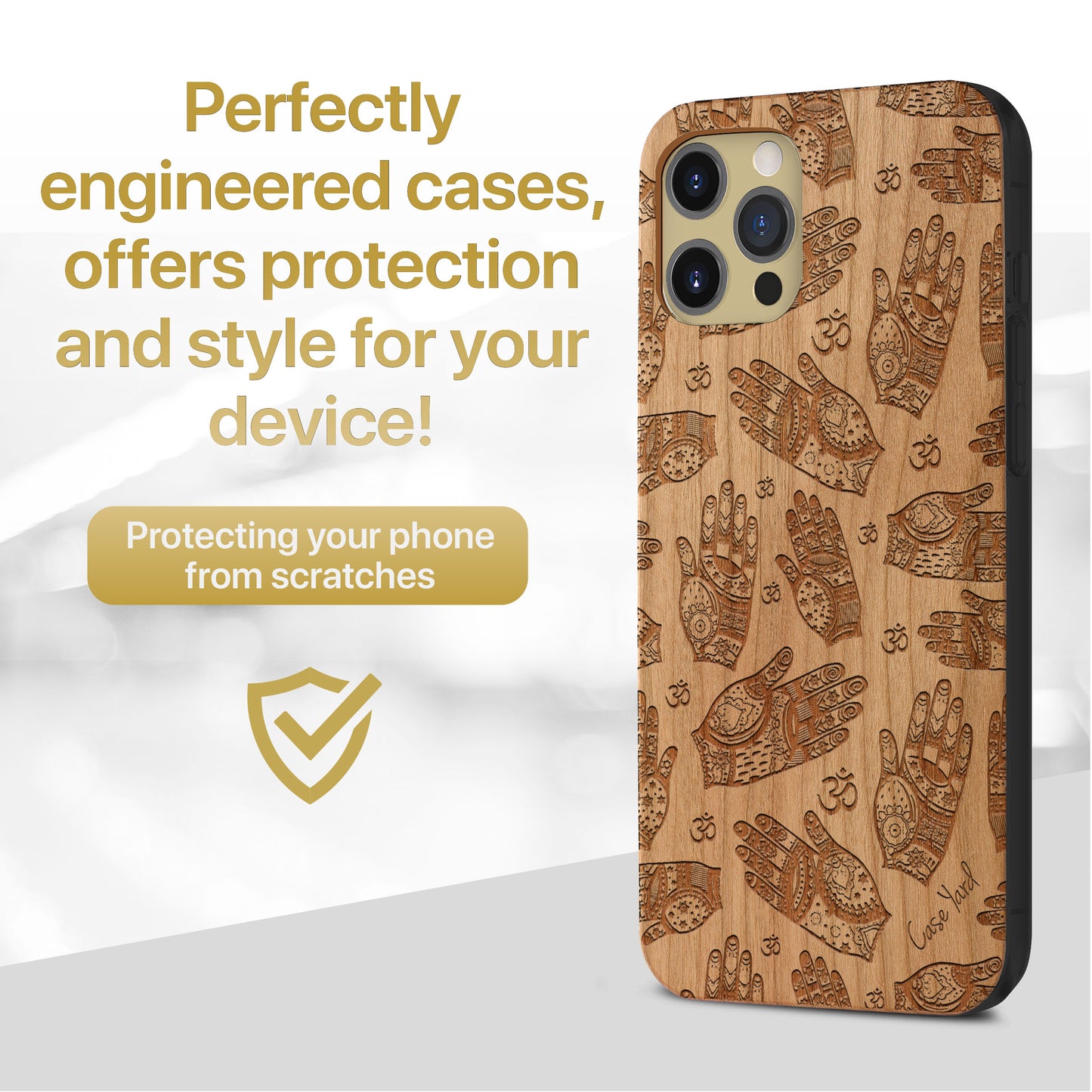 Wooden Cell Phone Case Cover, Laser Engraved case for iPhone & Samsung phone Hands and Ohm Design