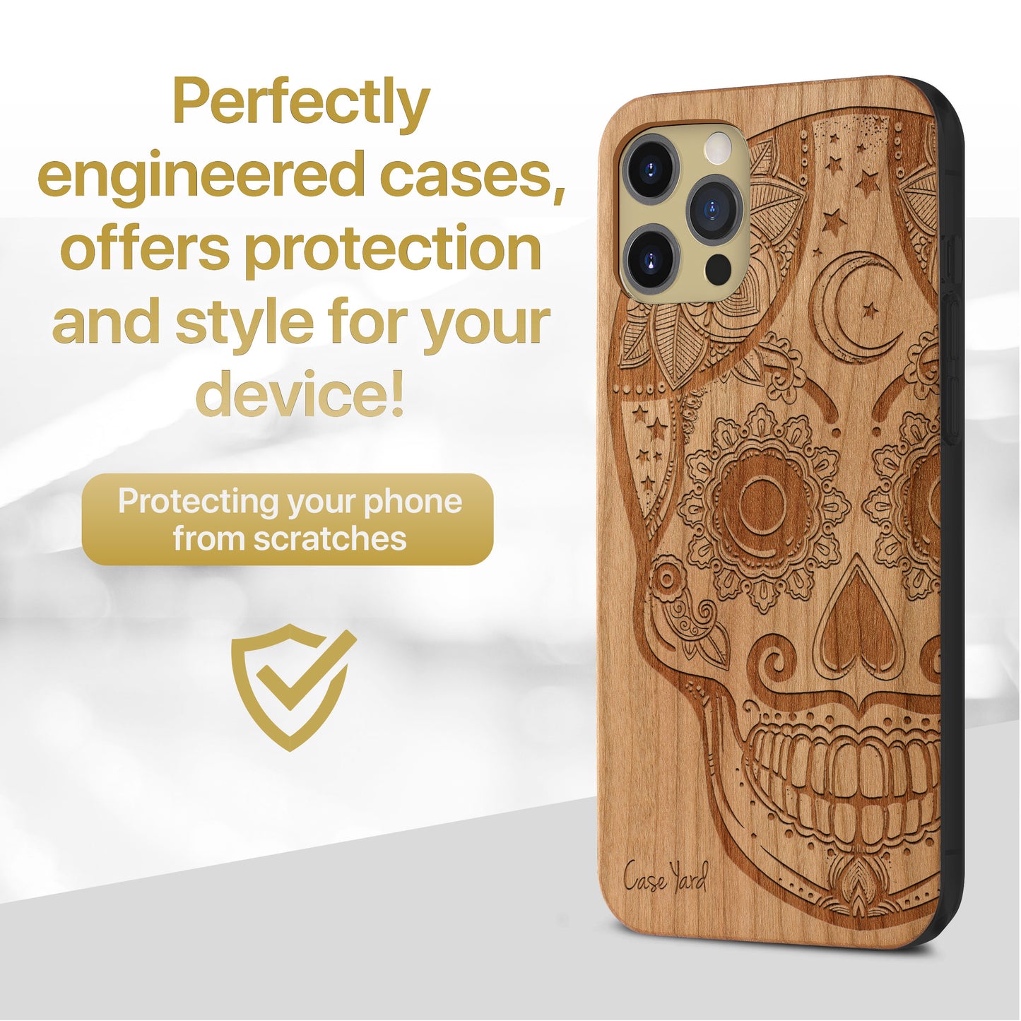 Wooden Cell Phone Case Cover, Laser Engraved case for iPhone & Samsung phone Gothic Skull Design