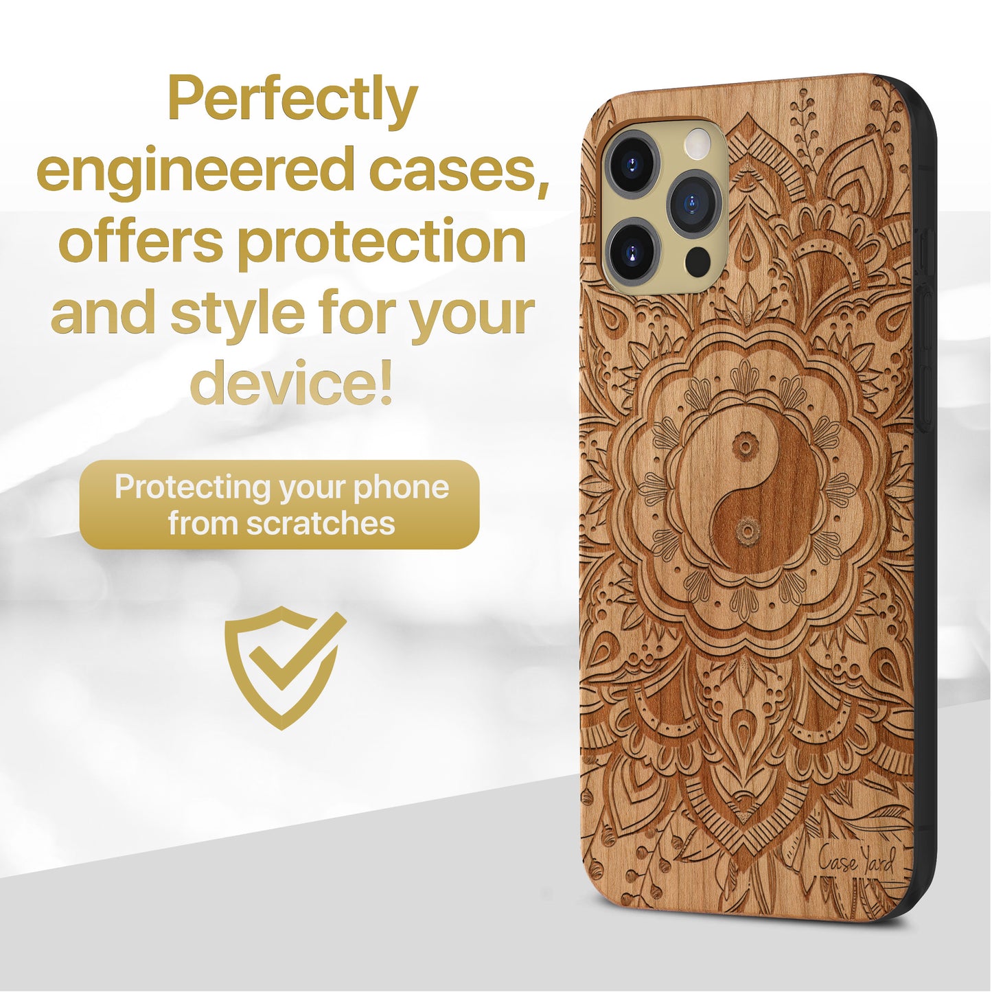 Wooden Cell Phone Case Cover, Laser Engraved case for iPhone & Samsung phone Tao Mandala Design