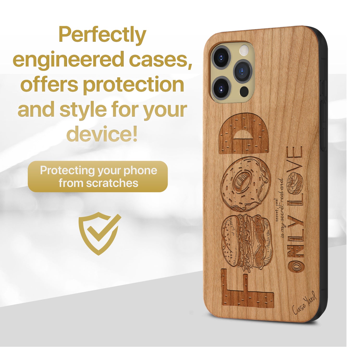 Wooden Cell Phone Case Cover, Laser Engraved case for iPhone & Samsung phone Food is Only Love Design