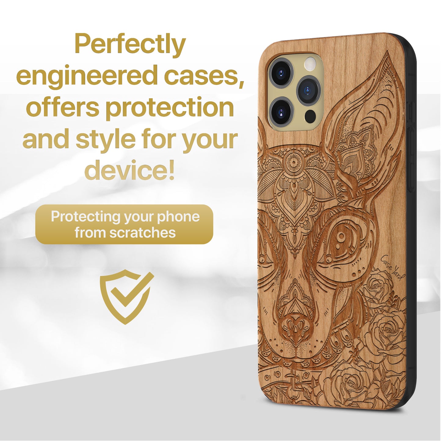 Chihuahua Wooden Laser Engraved Phone Case for iPhone & Samsung Phones