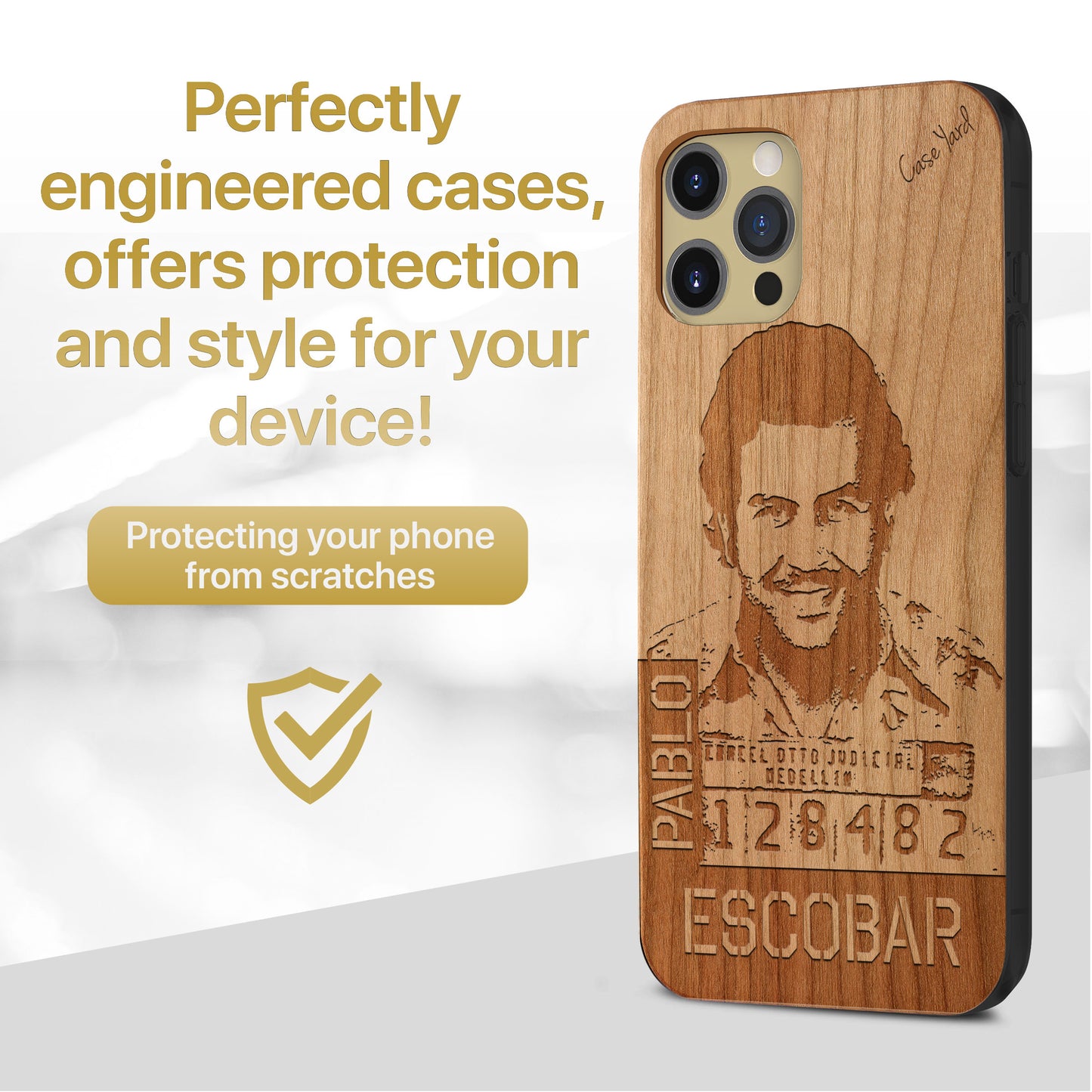 Pablo Escobar Mugshot Wooden Laser Engraved Phone Case for iPhone