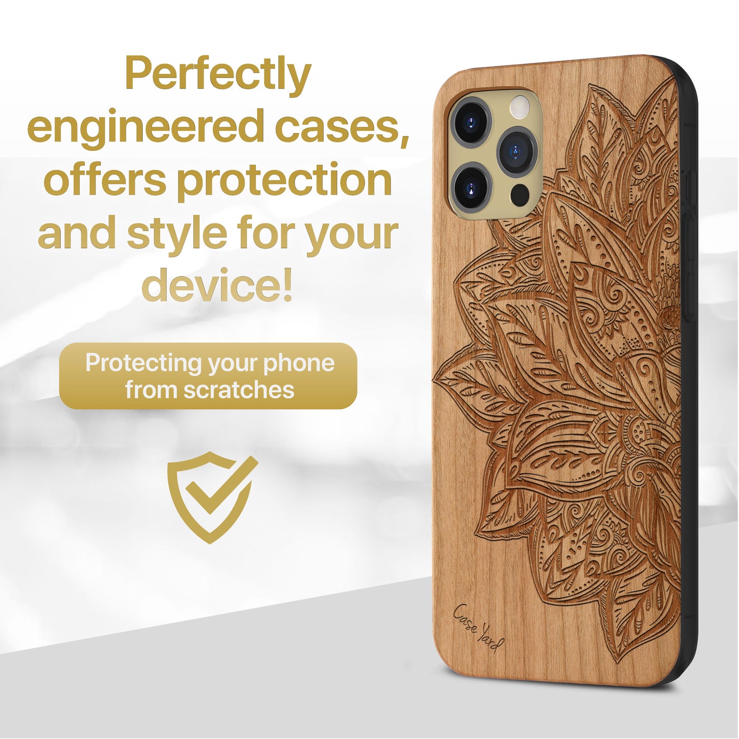 Wooden Cell Phone Case Cover, Laser Engraved case for iPhone & Samsung phone Lotus Flower Design