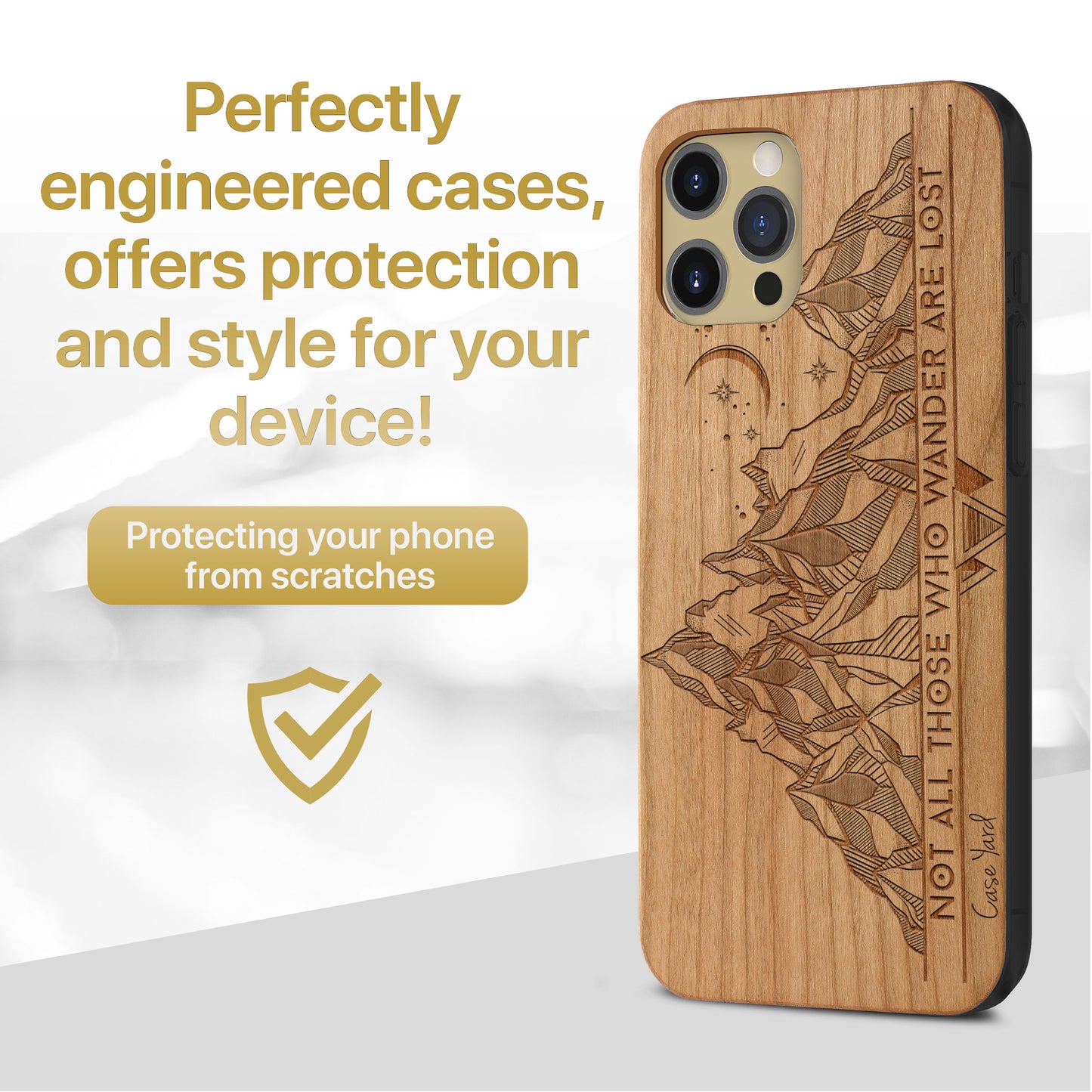 Wooden Cell Phone Case Cover, Laser Engraved case for iPhone & Samsung phone Tribal Mountains Design