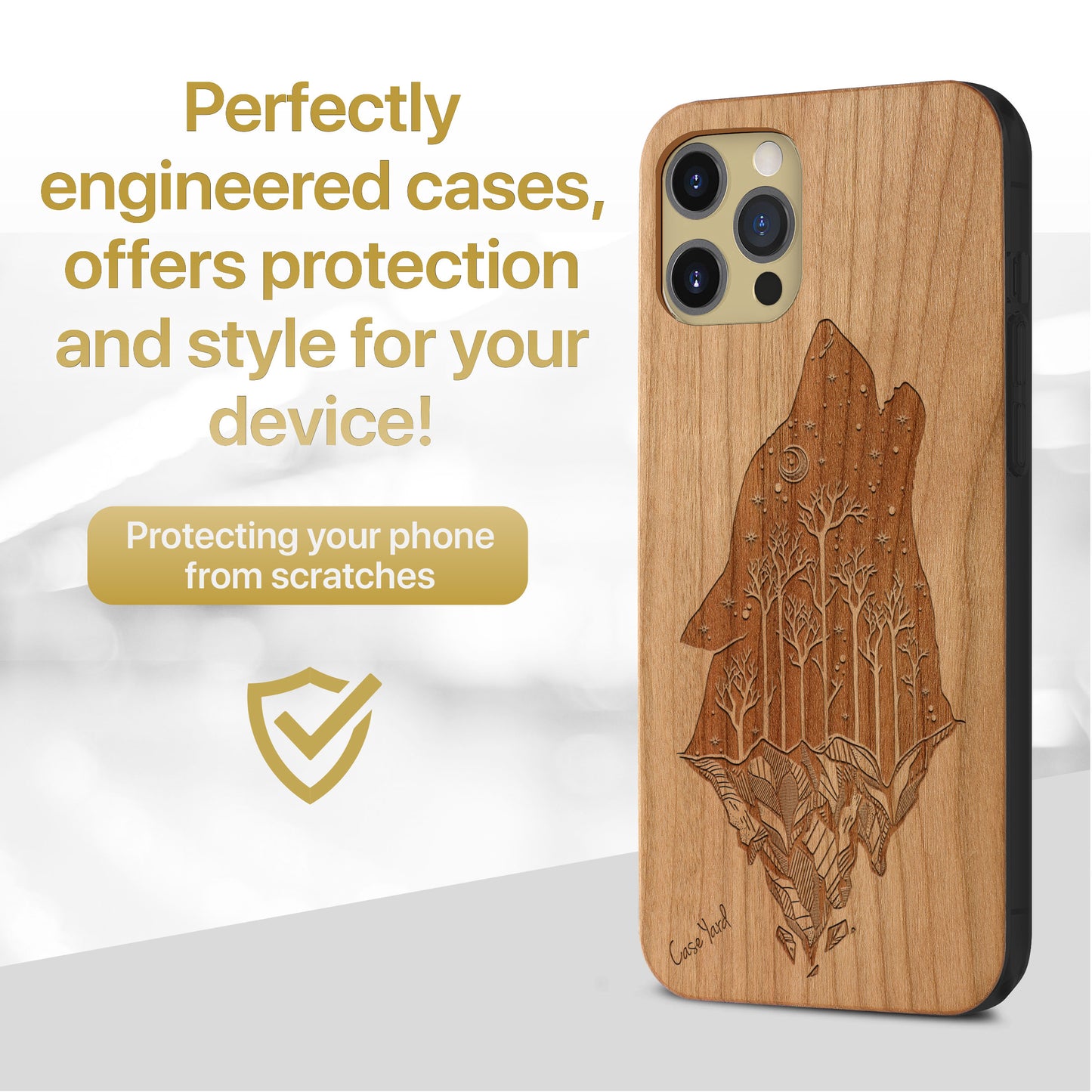 Howling Wolf Wooden Laser Engraved Phone Case
