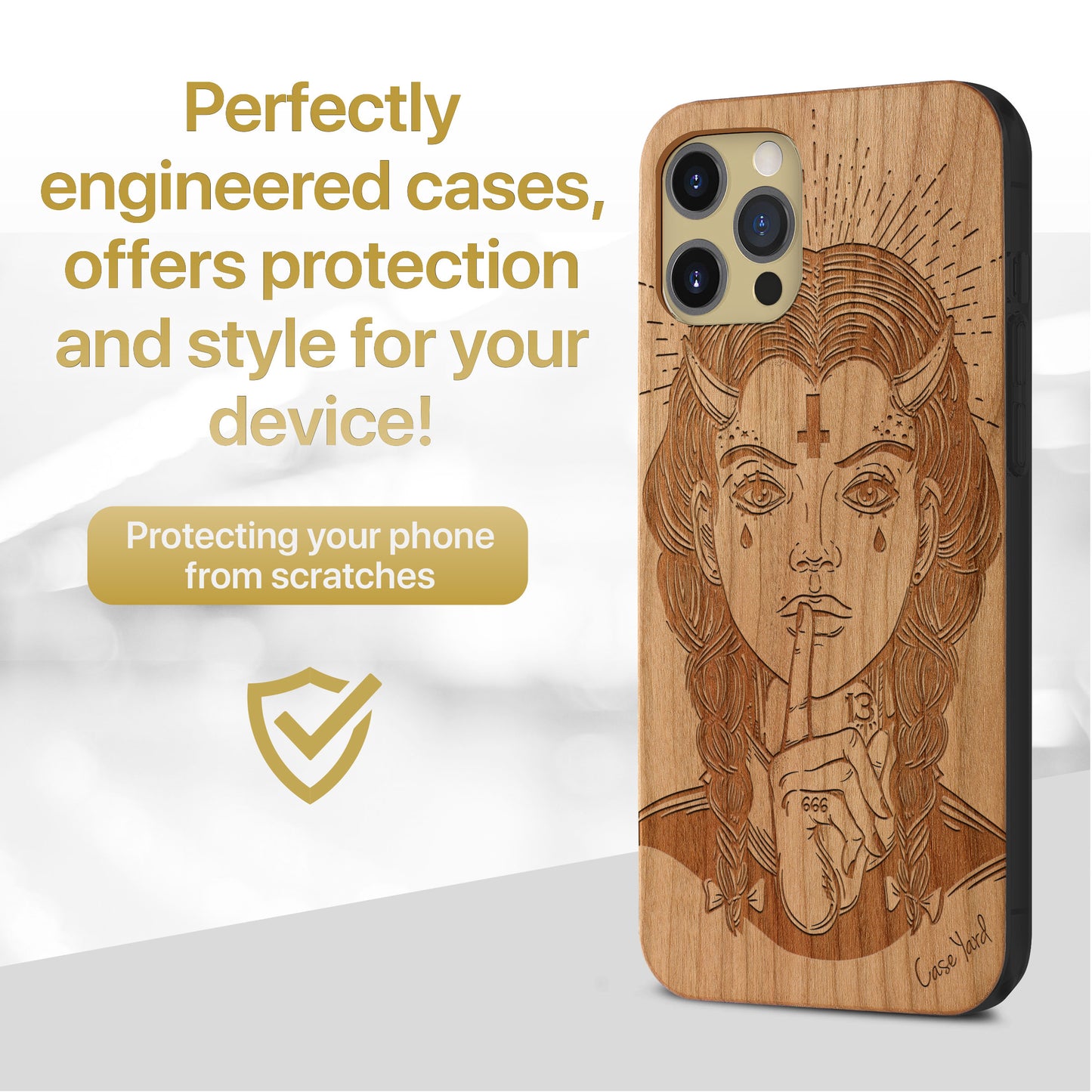 Wooden Cell Phone Case Cover, Laser Engraved case for iPhone & Samsung phone Demon Girl Design