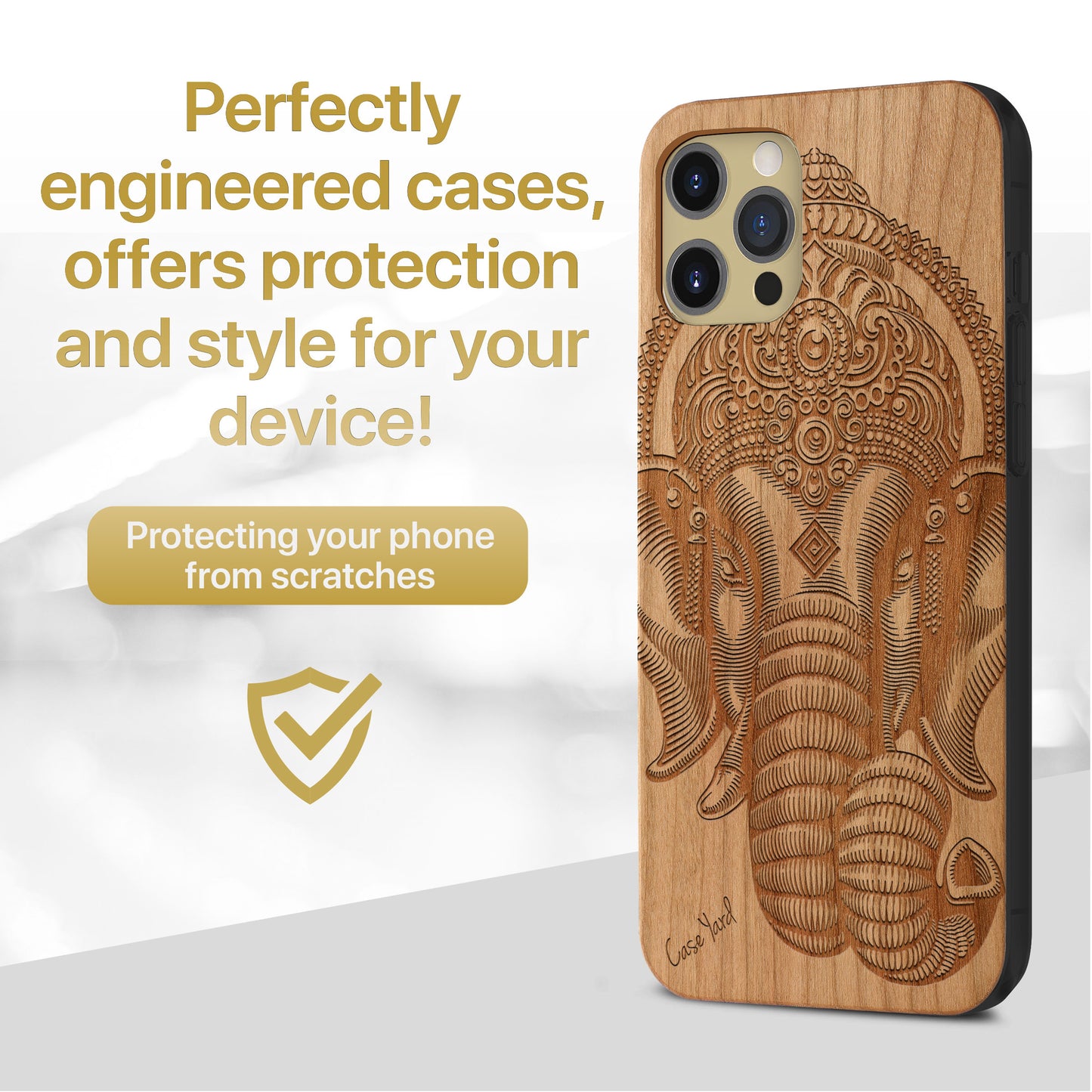 Wooden Cell Phone Case Cover, Laser Engraved case for iPhone & Samsung phone Ganesh Design