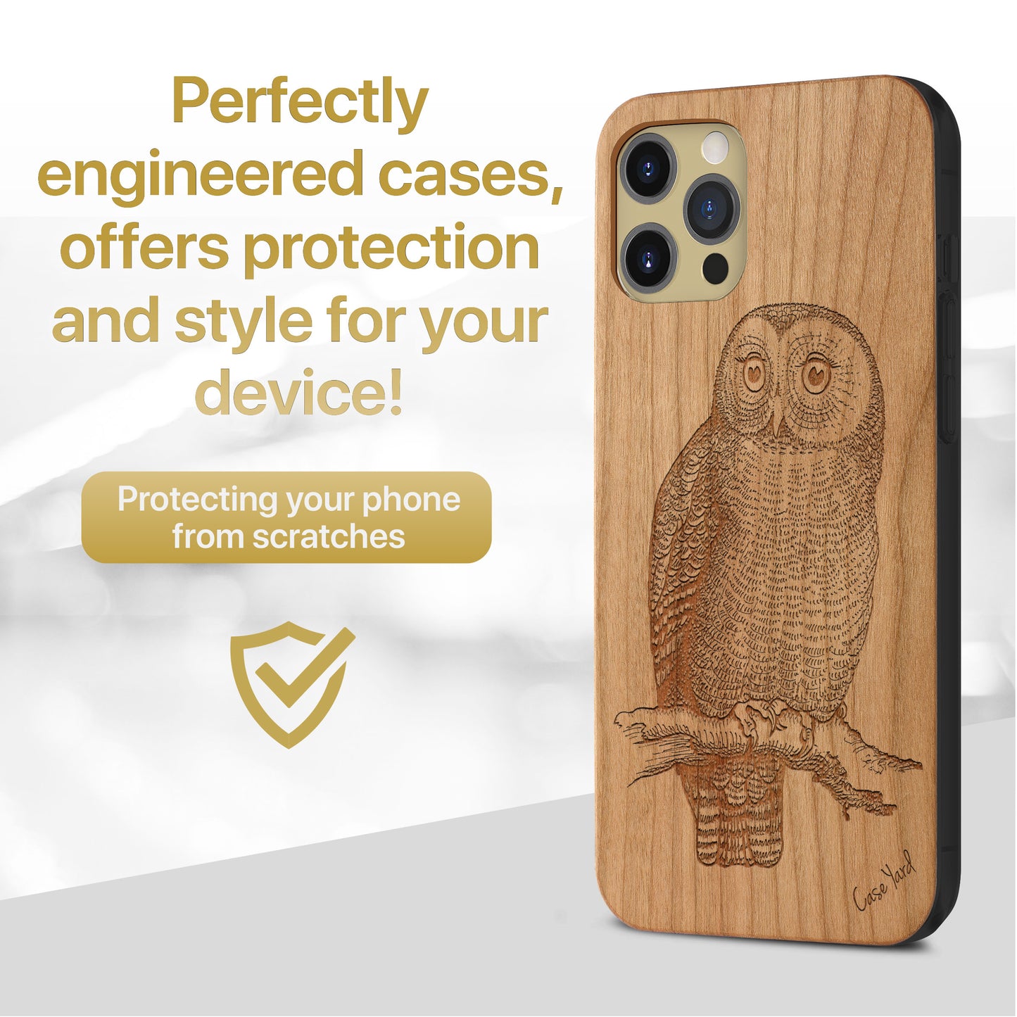 Owl Sketch Wooden Laser Engraved Phone Case for iPhone