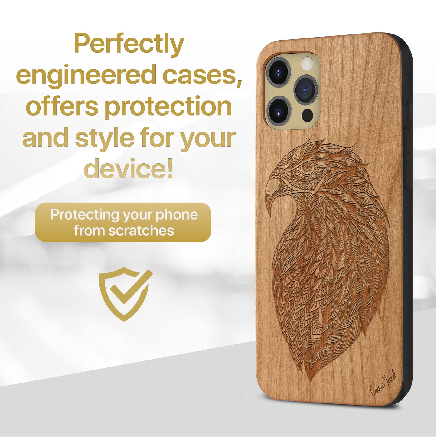 Wooden Cell Phone Case Cover, Laser Engraved case for iPhone & Samsung phone Eagle Sketch Design