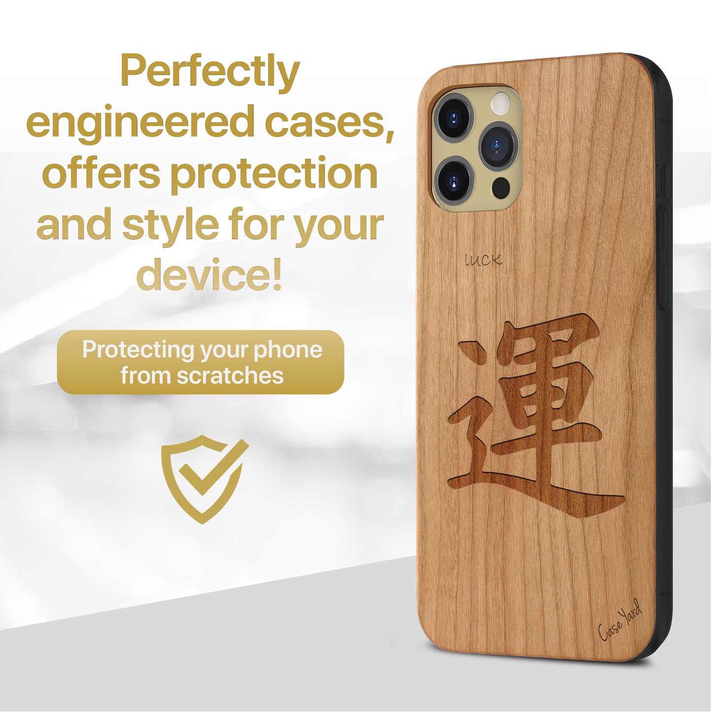 Wooden Cell Phone Case Cover, Laser Engraved case for iPhone & Samsung phone Japanese Luck Design