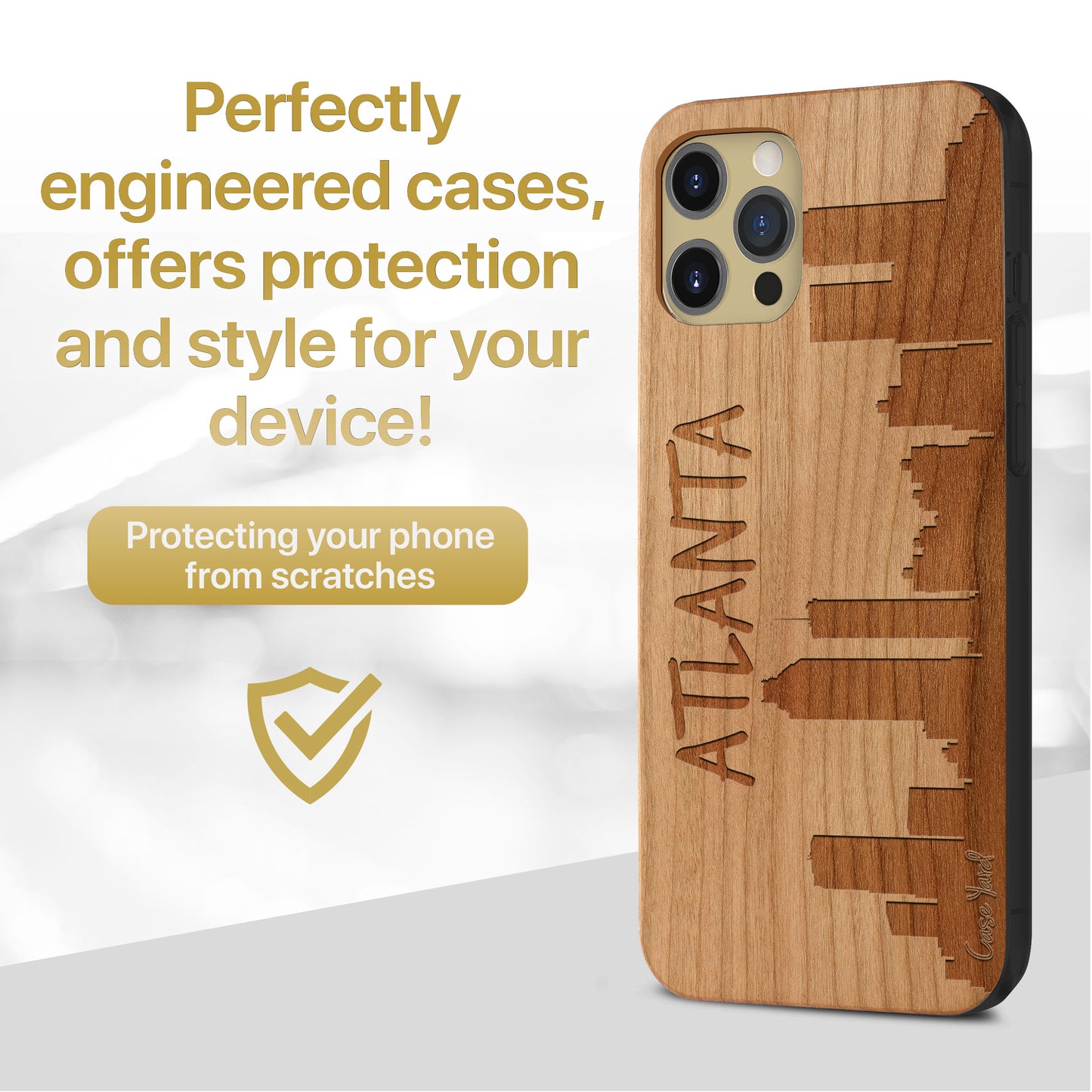 Wooden Cell Phone Case Cover, Laser Engraved case for iPhone & Samsung phone Atlanta Skyline Design