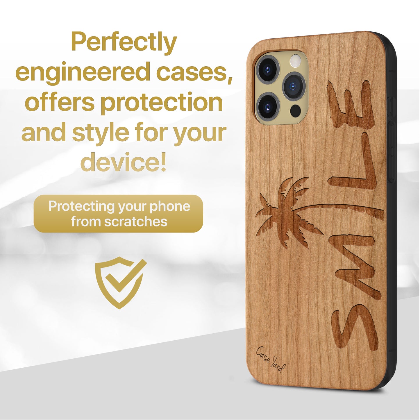 Smile Palm Wooden Laser Engraved Phone Case for iPhone