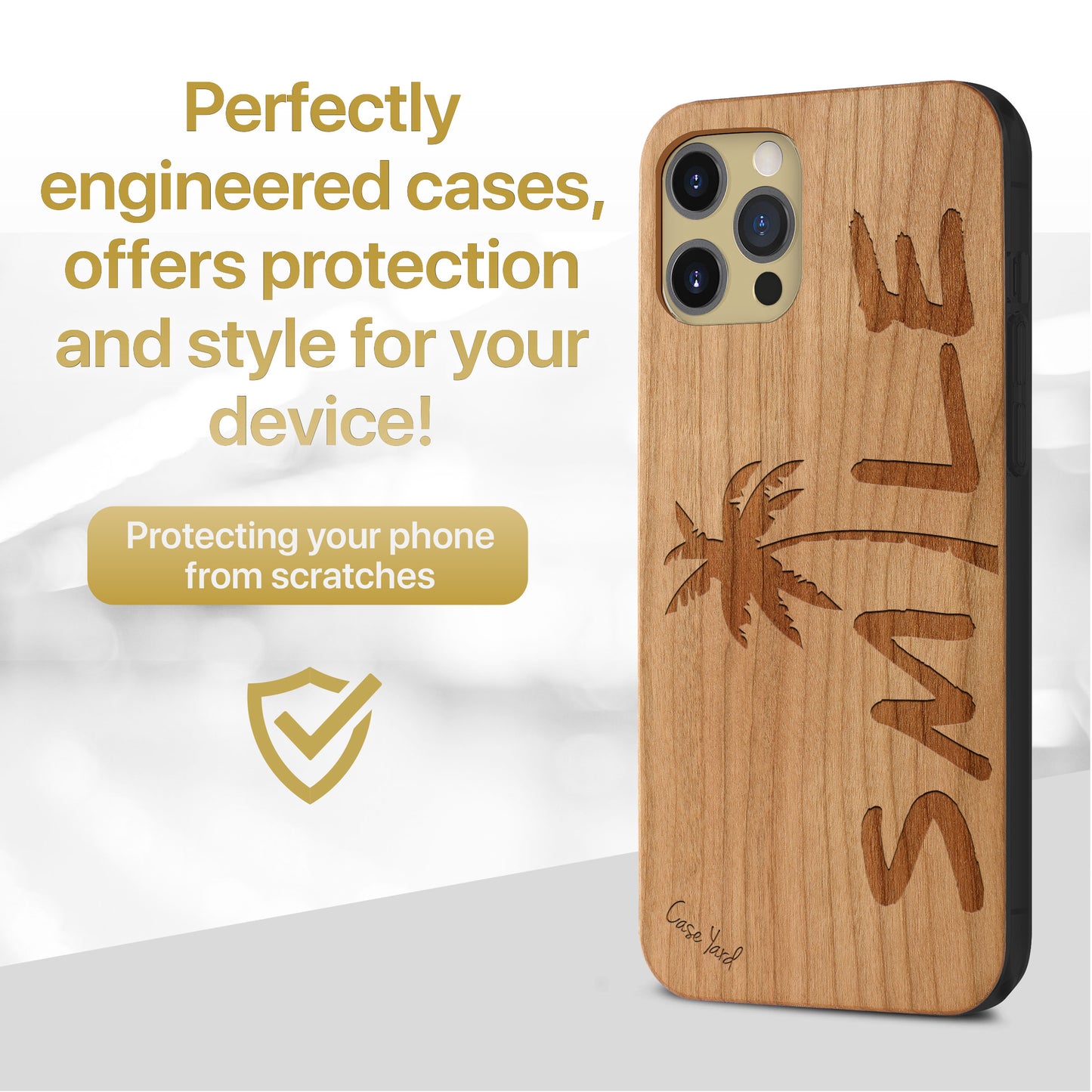 Wooden Cell Phone Case Cover, Laser Engraved case for iPhone & Samsung phone Smile Palm Design