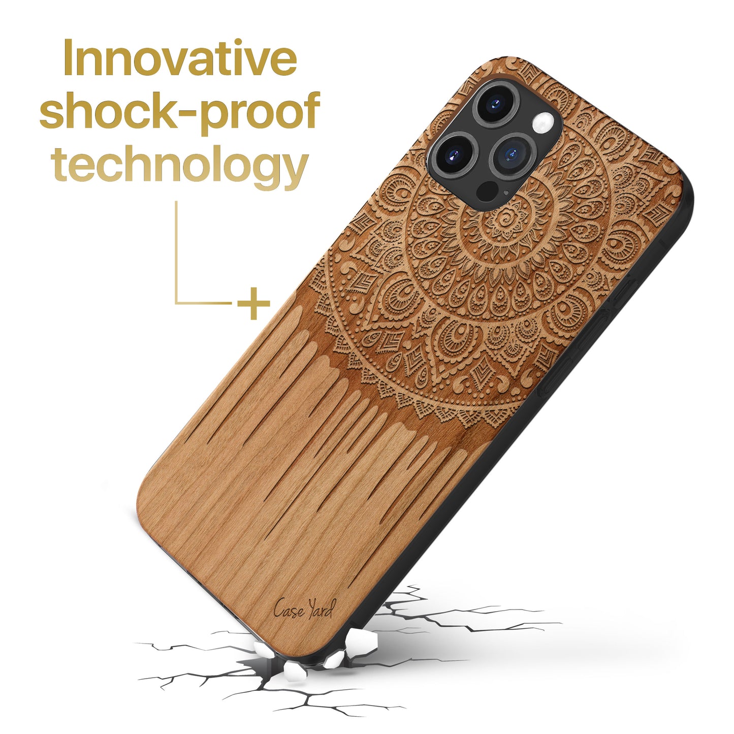 Dripping Mandala Wood Wooden Laser Engraved Phone Case for iPhone