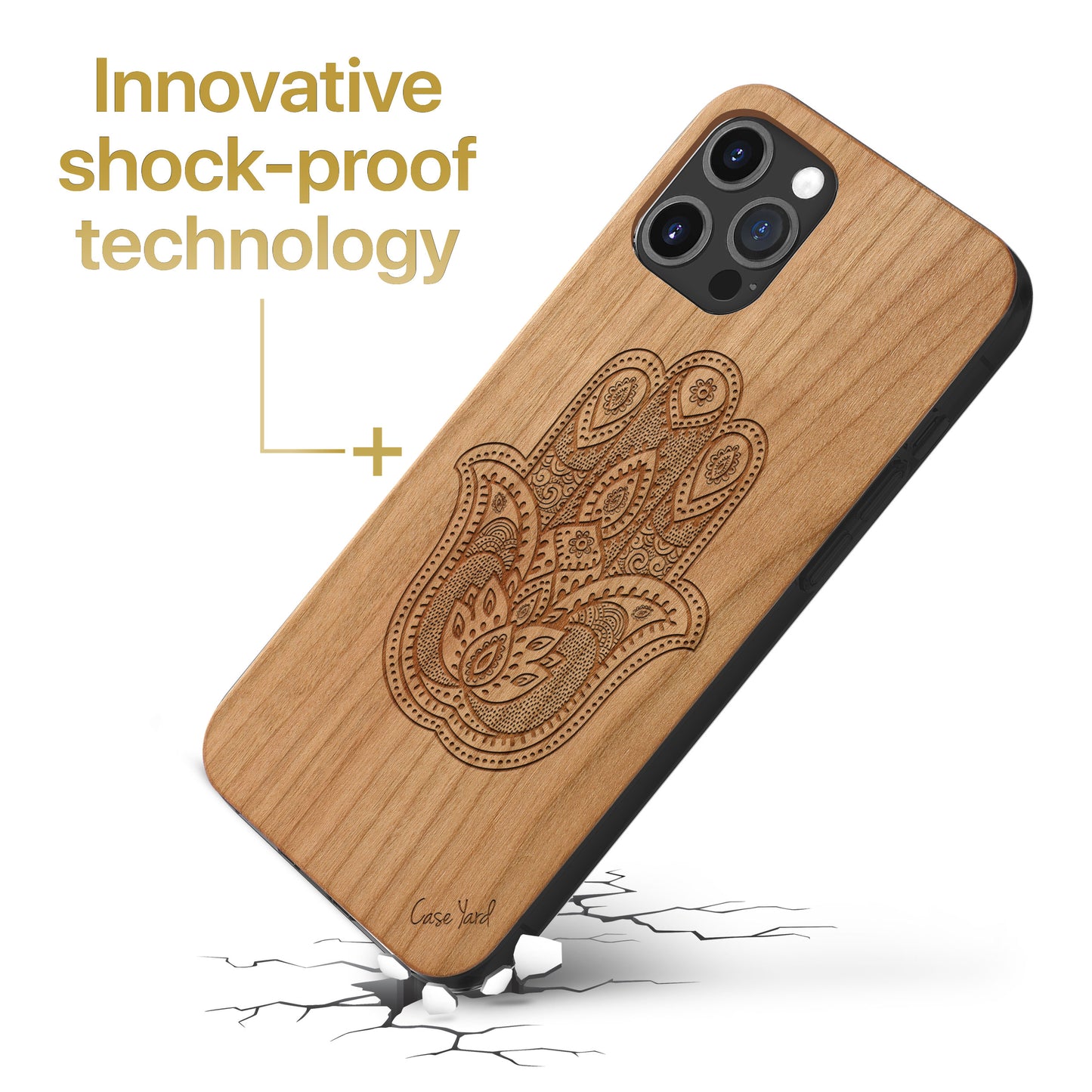 Wooden Cell Phone Case Cover, Laser Engraved case for iPhone & Samsung phone Hamsa Hand Design