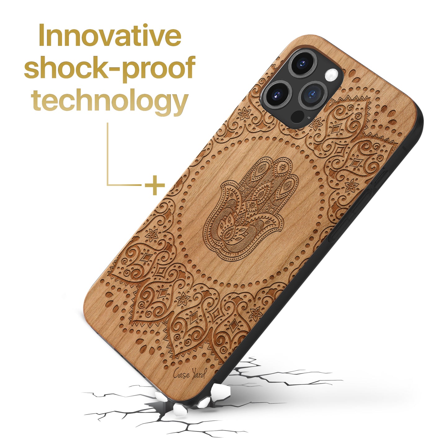 Wooden Cell Phone Case Cover, Laser Engraved case for iPhone & Samsung phone Hamsa Hand Mandala Design