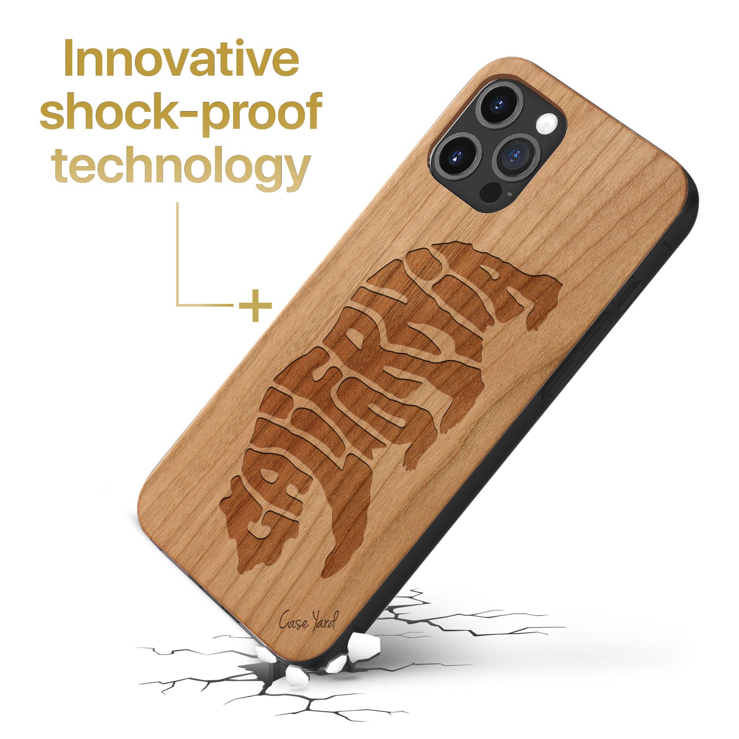 Wooden Cell Phone Case Cover, Laser Engraved case for iPhone & Samsung phone California Bear Letters Design