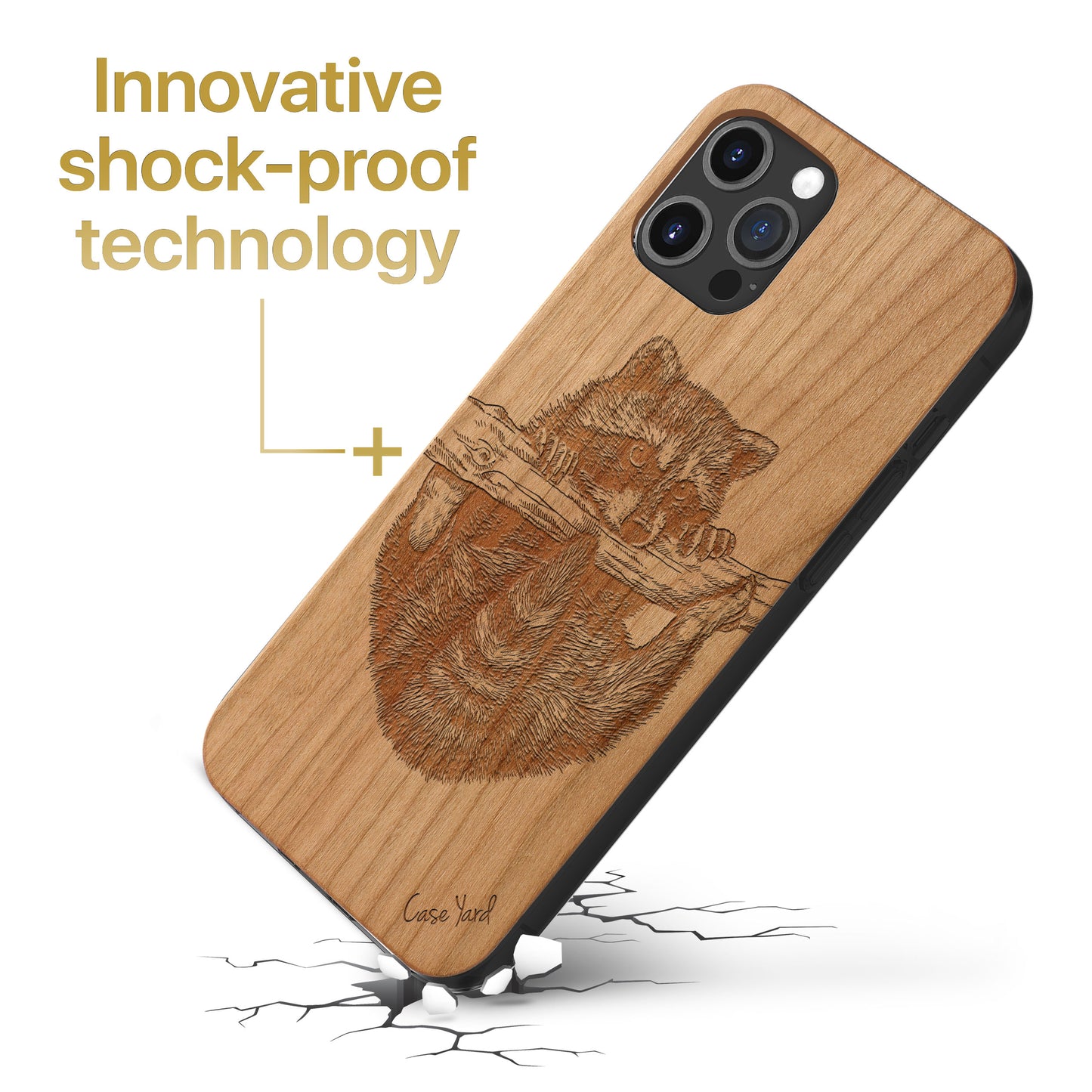 Raccoon Wooden Laser Engraved Phone Case for iPhone