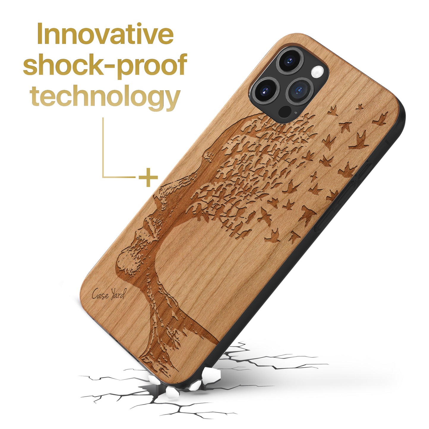 Head with Flying Birds Wooden Laser Engraved Phone Case
