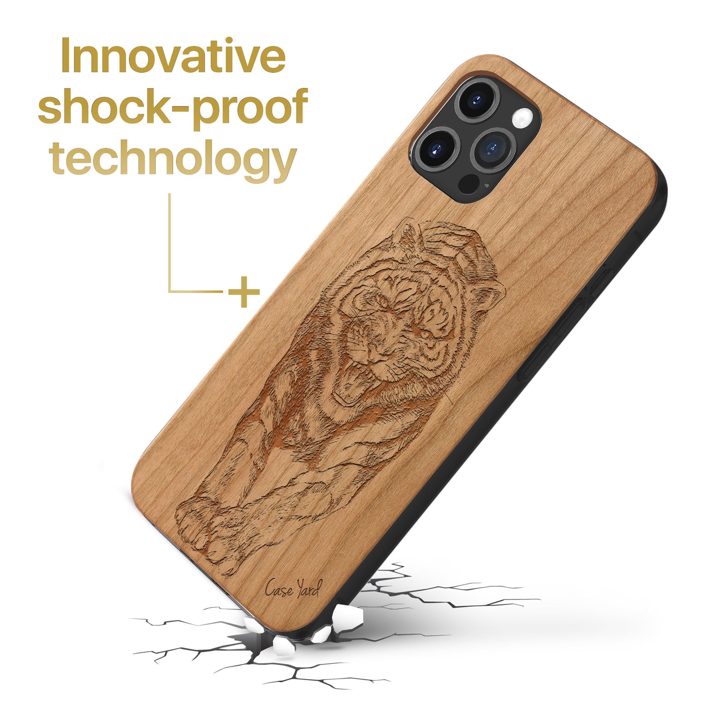 Wooden Cell Phone Case Cover, Laser Engraved case for iPhone & Samsung phone The Tiger Walk Design
