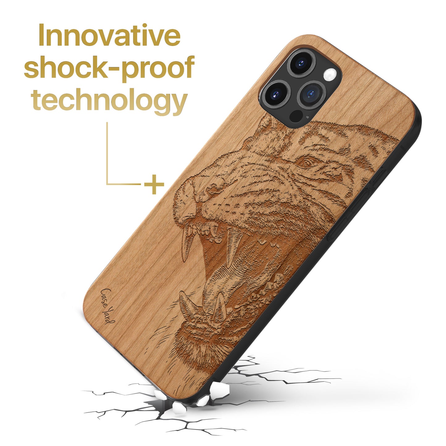 Wooden Cell Phone Case Cover, Laser Engraved case for iPhone & Samsung phone Roaring Tiger Design