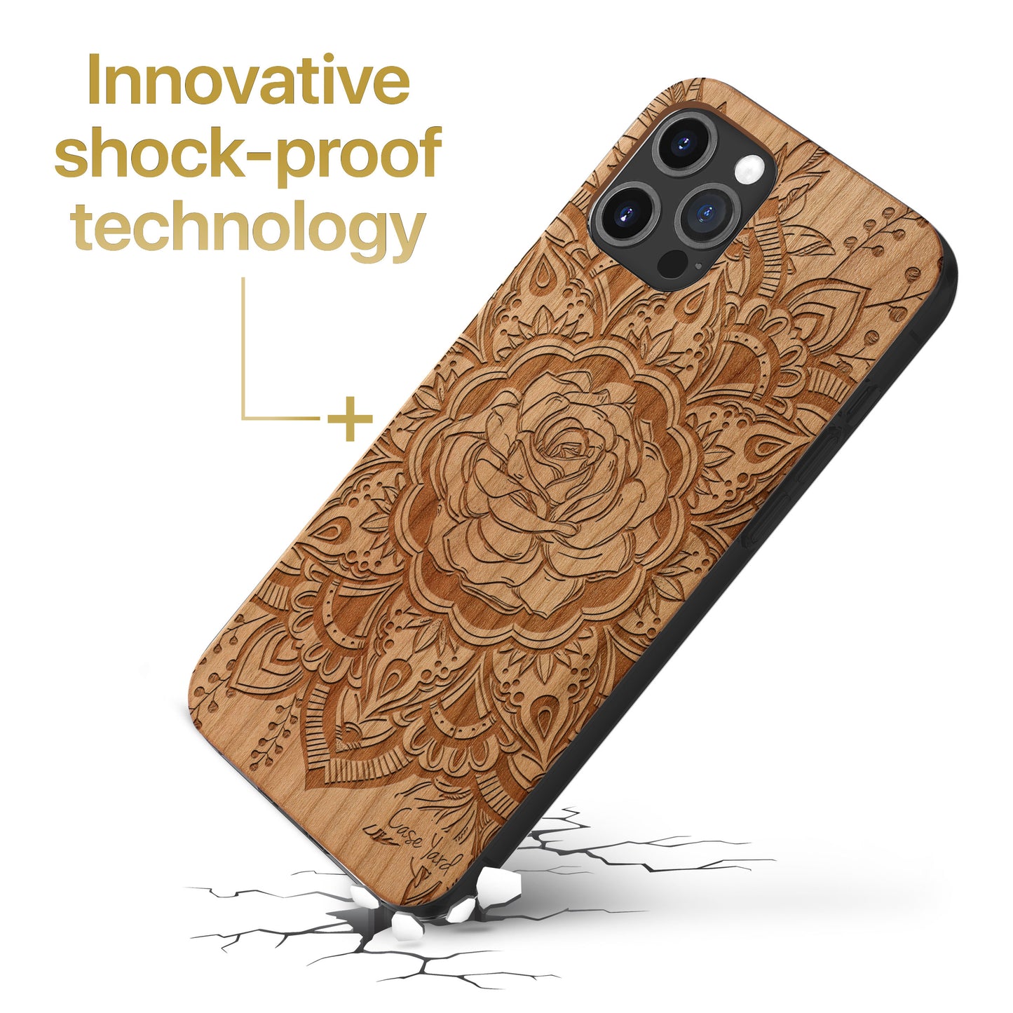 Rose Mandala Wooden Laser Engraved Phone Case