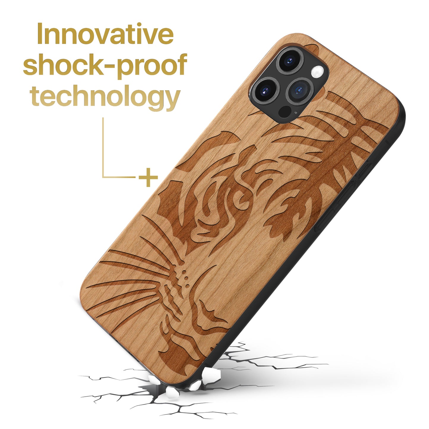 Half TigerFace Wooden Laser Engraved Phone Case