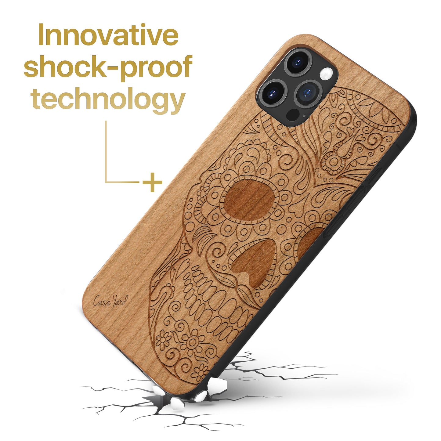 Wooden Cell Phone Case Cover, Laser Engraved case for iPhone & Samsung phone Half Skull Wood Design