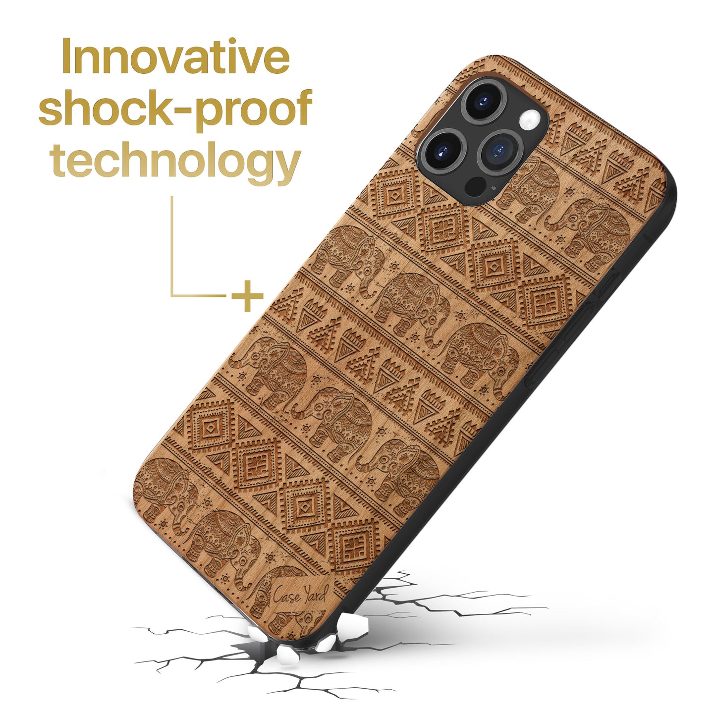 Wooden Cell Phone Case Cover, Laser Engraved case for iPhone & Samsung phone Elephant Pattern Wood Design
