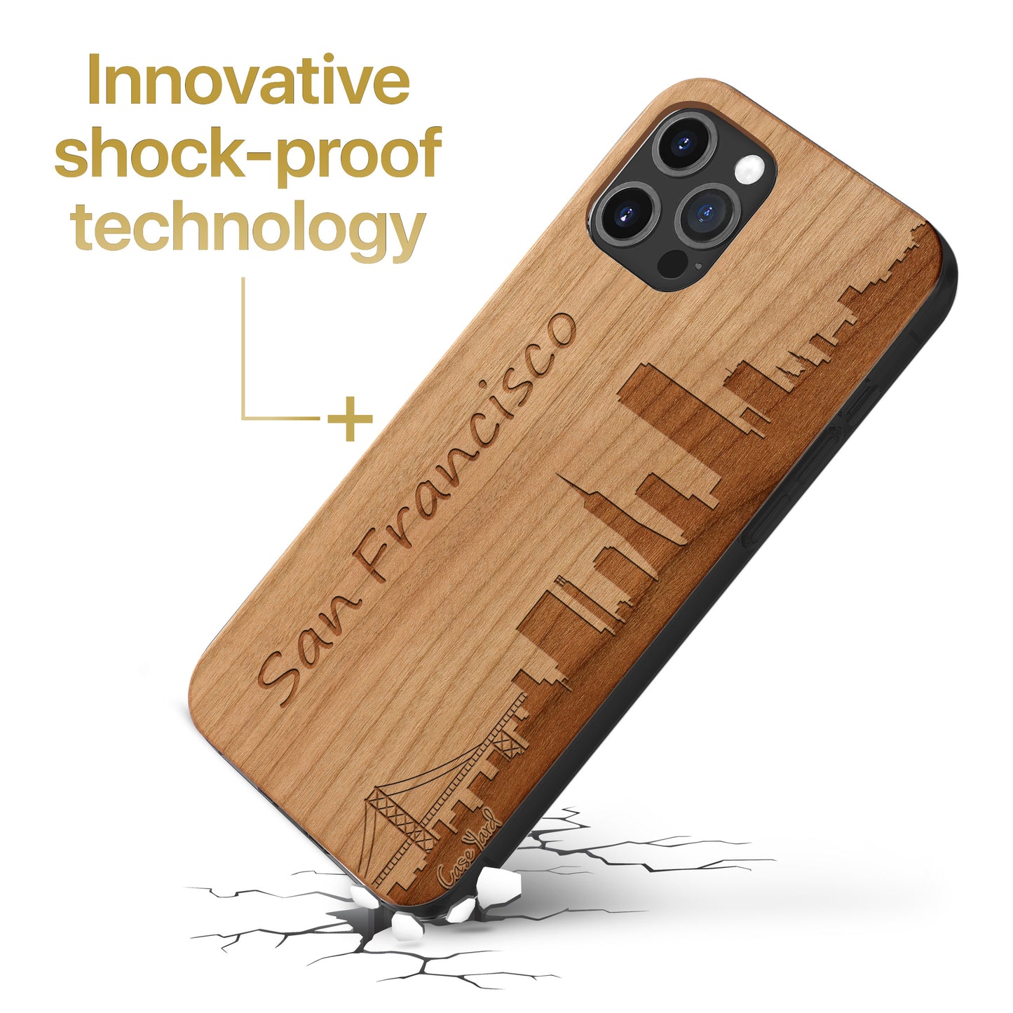 Wooden Cell Phone Case Cover, Laser Engraved case for iPhone & Samsung phone Skyline San Francisco Design