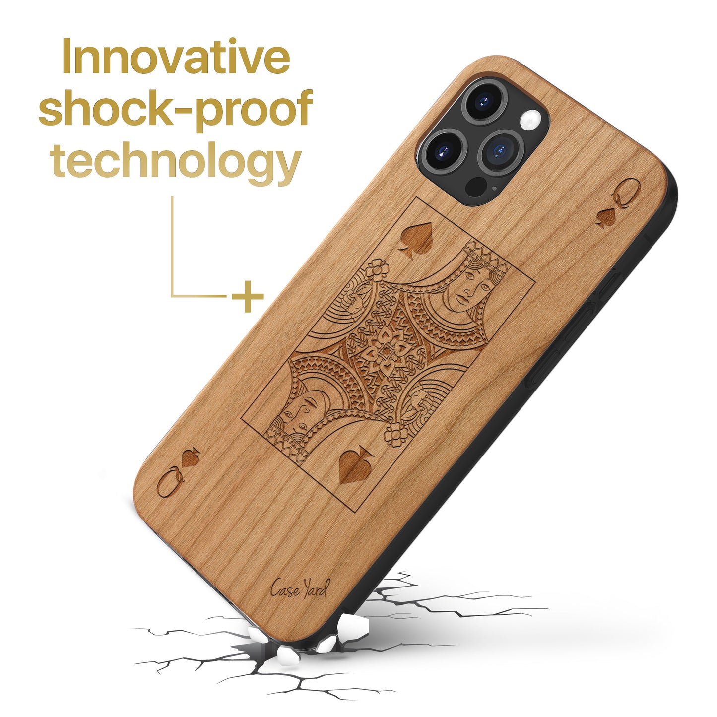 Wooden Cell Phone Case Cover, Laser Engraved case for iPhone & Samsung phone Queen of Spade Design