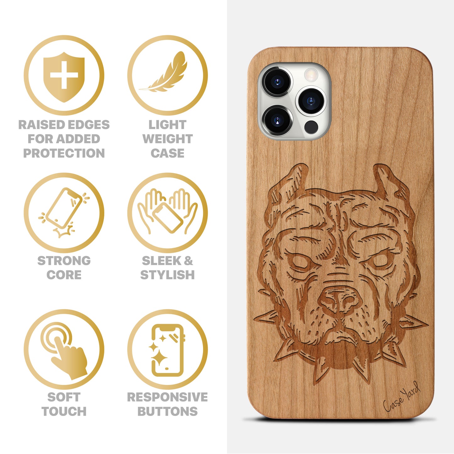 Pitbull Wooden Laser Engraved Phone Case for iPhone
