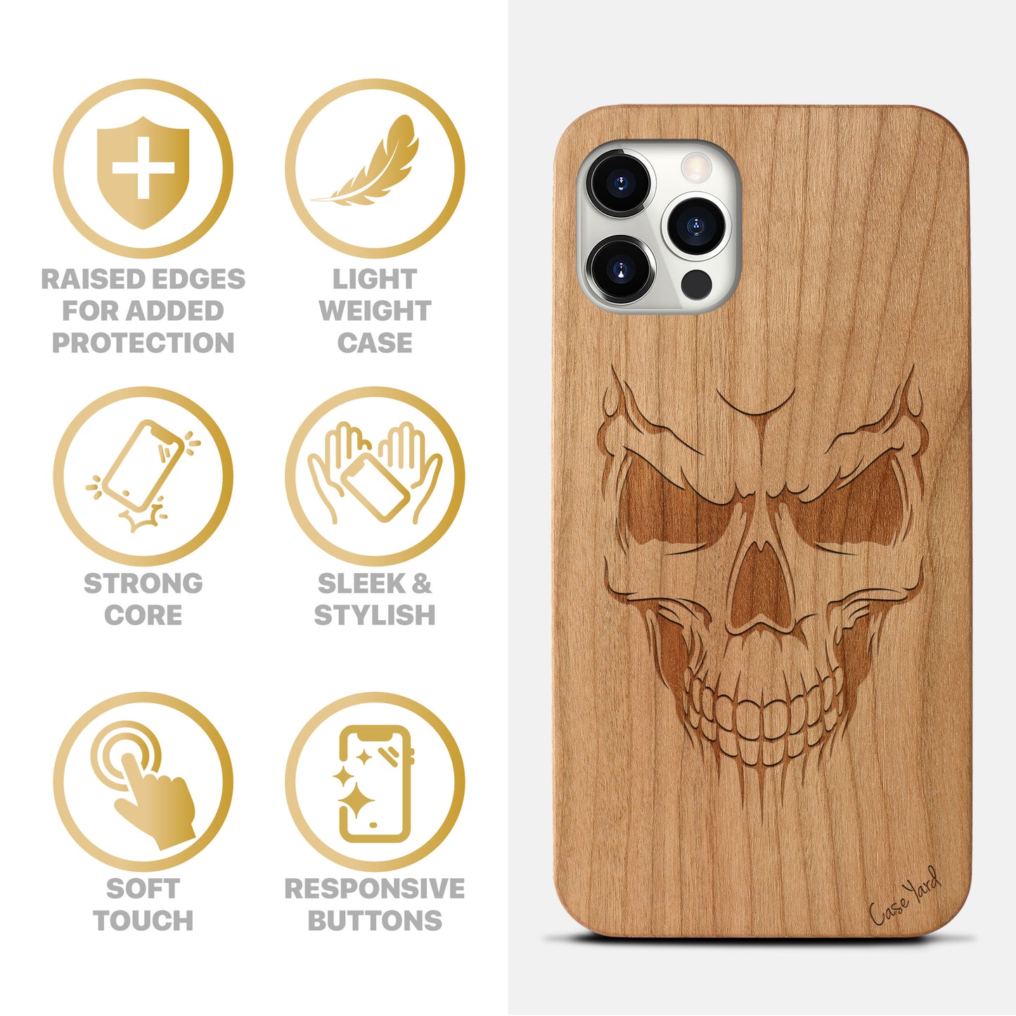 Scary Skull Wooden Laser Engraved Phone Case for iPhone