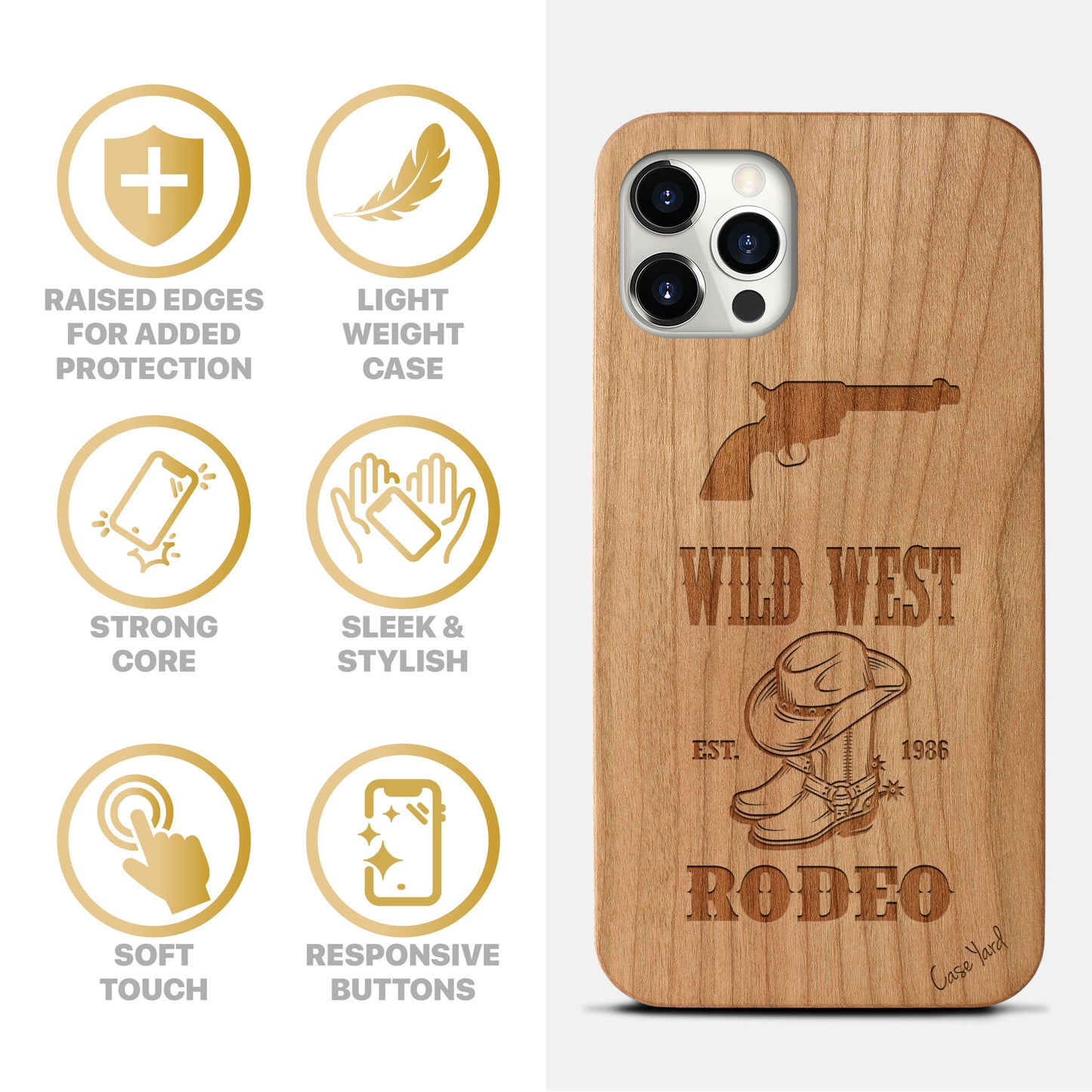 Wooden Cell Phone Case Cover, Laser Engraved case for iPhone & Samsung phone Wild West Rodeo Design