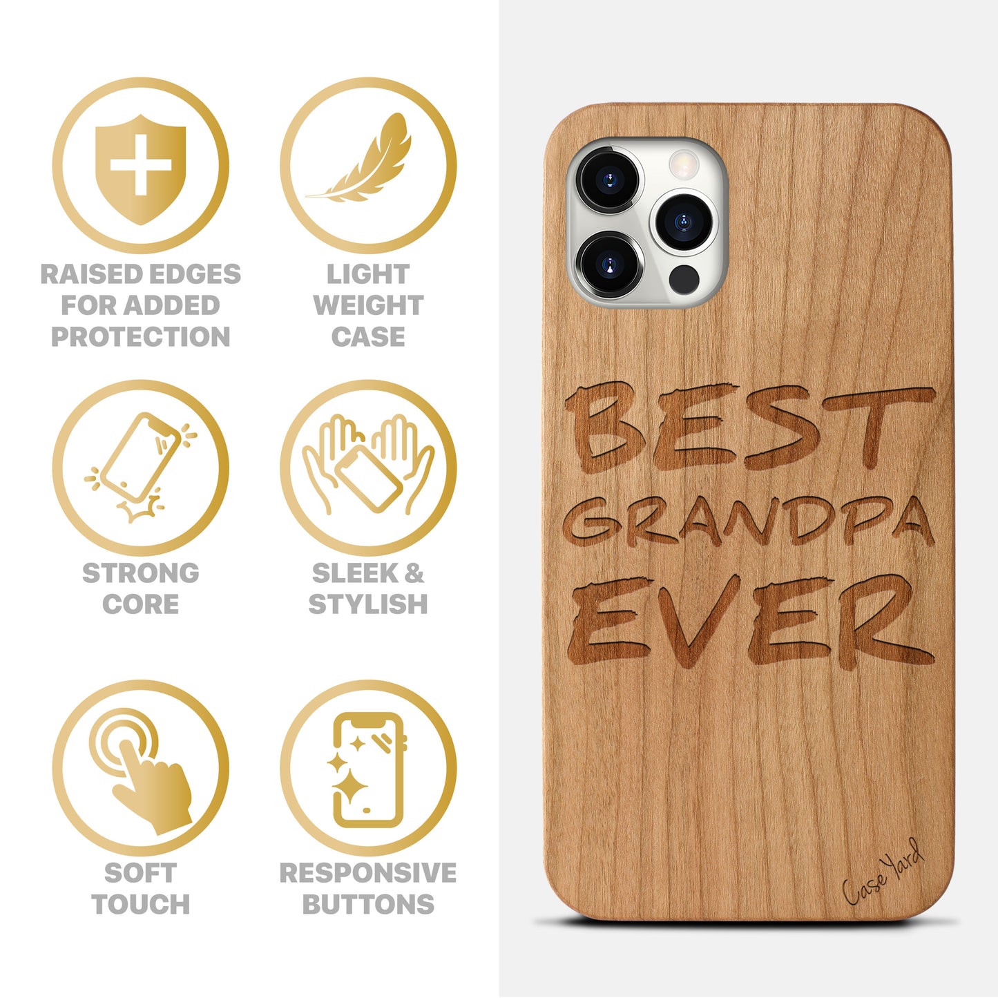 Wooden Cell Phone Case Cover, Laser Engraved case for iPhone & Samsung phone Best Grandpa Ever Design