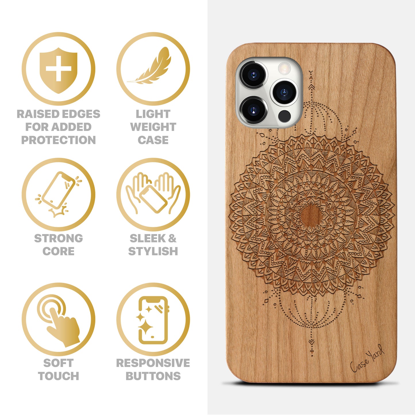 Wooden Cell Phone Case Cover, Laser Engraved case for iPhone & Samsung phone Mini Mandala Design