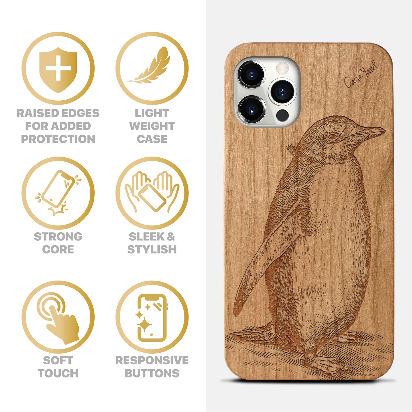 Antarctic Penguin Wooden Laser Engraved Phone Case for iPhone & Samsung Phones