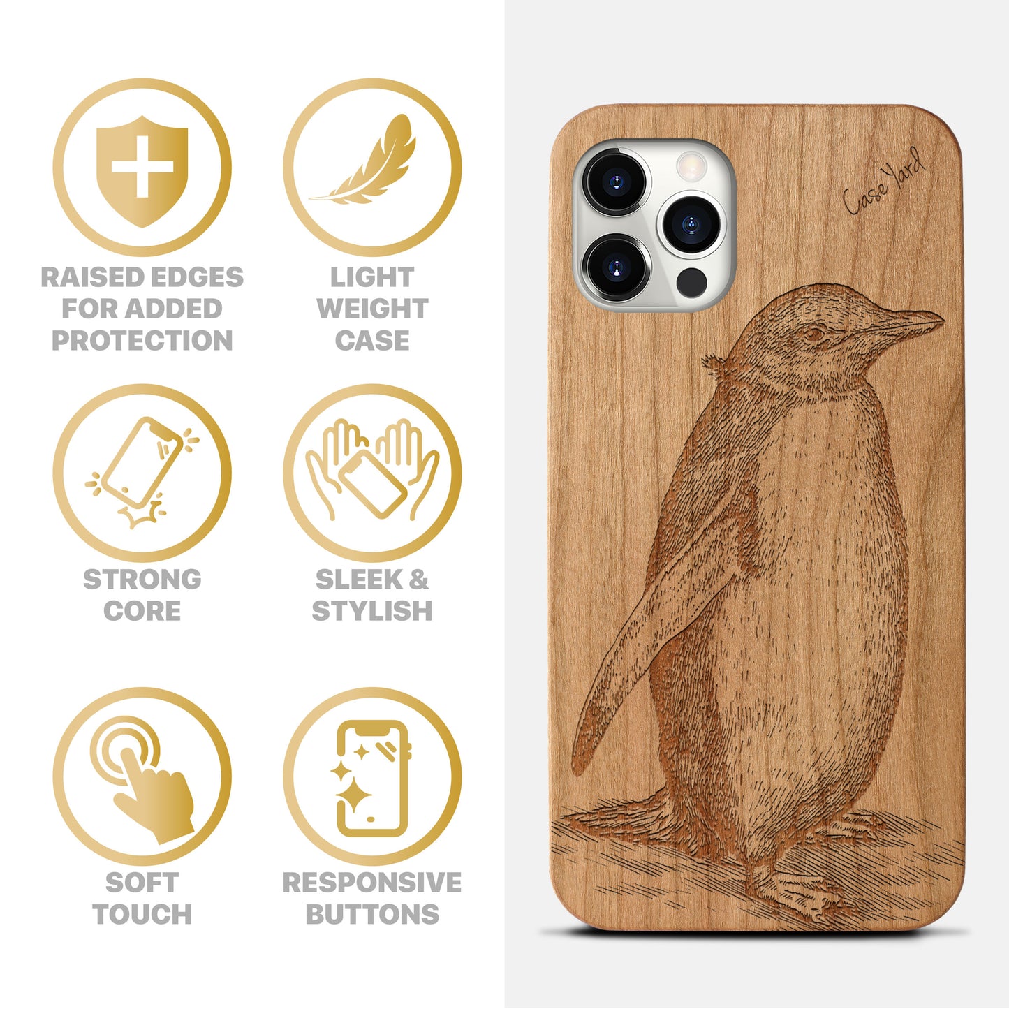 Wooden Cell Phone Case Cover, Laser Engraved case for iPhone & Samsung phone Antarctic Penguin Design