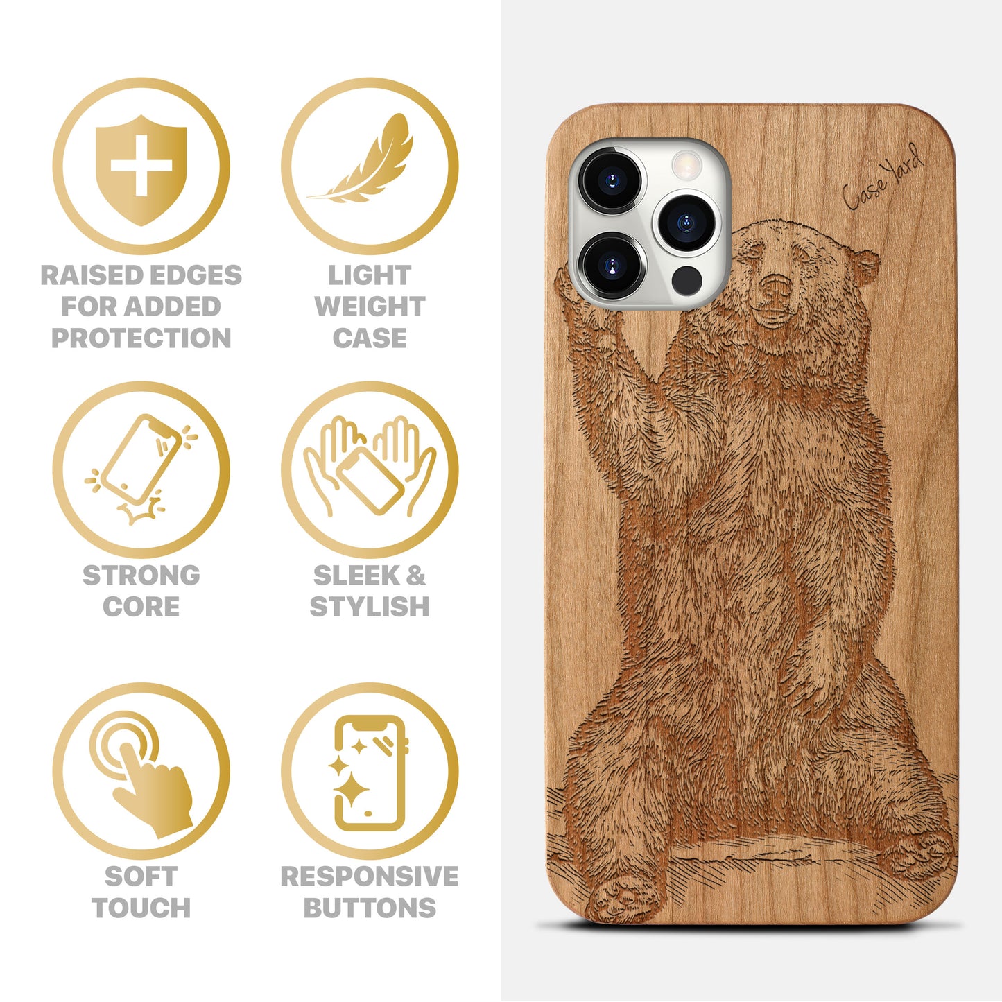 Grizzly Bear Wooden Laser Engraved Phone Case for iPhone