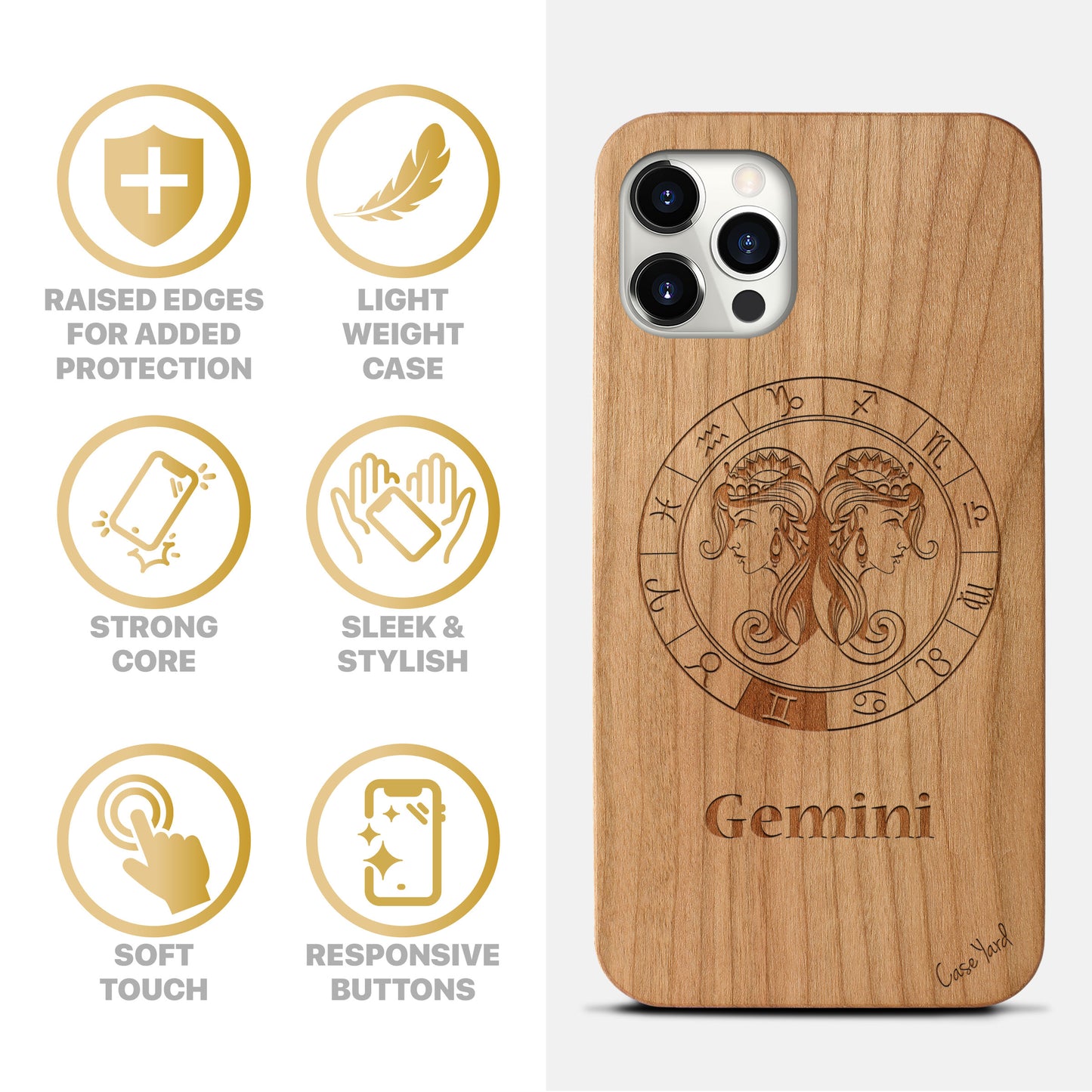Wooden Cell Phone Case Cover, Laser Engraved case for iPhone & Samsung phone Gemini Sign Design