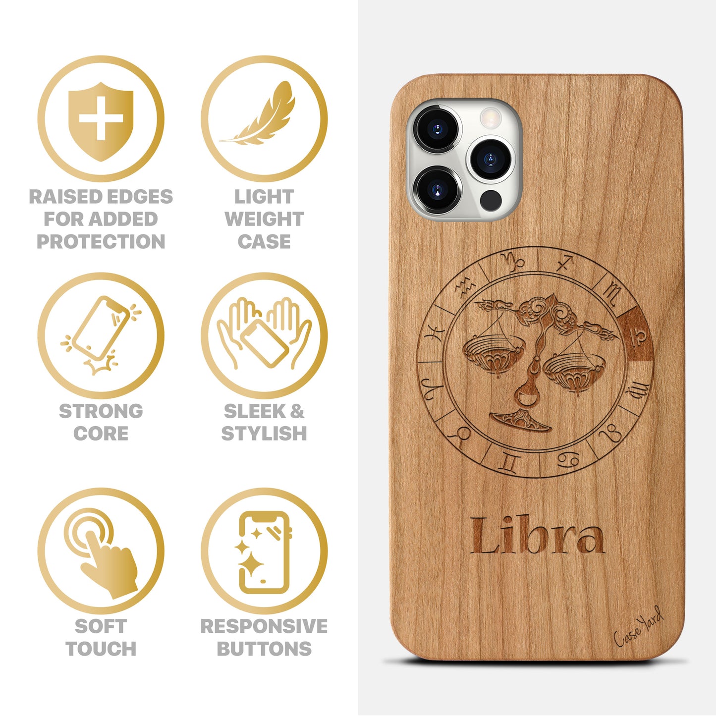 Wooden Cell Phone Case Cover, Laser Engraved case for iPhone & Samsung phone Libra Sign Design