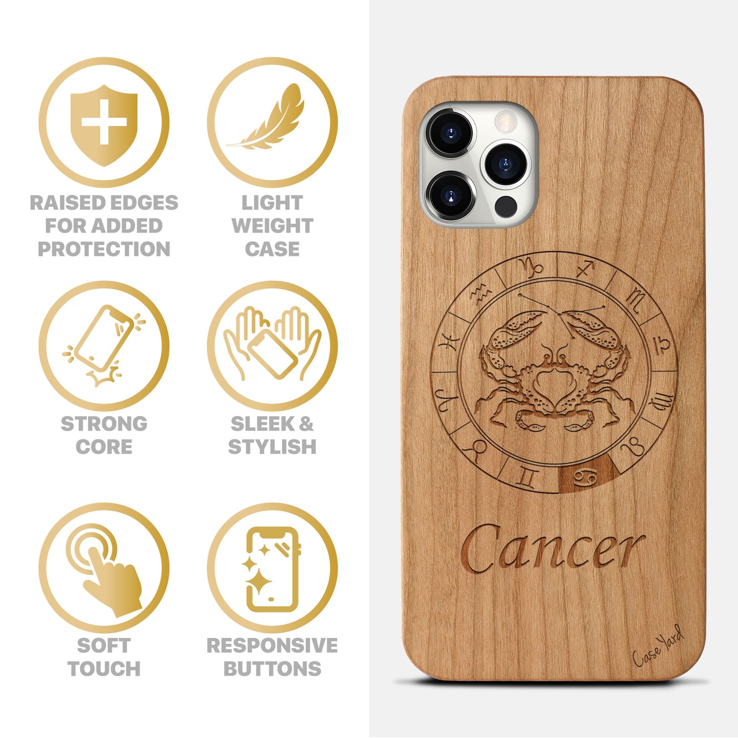 Cancer Sign Wooden Laser Engraved Phone Case for iPhone & Samsung Phones