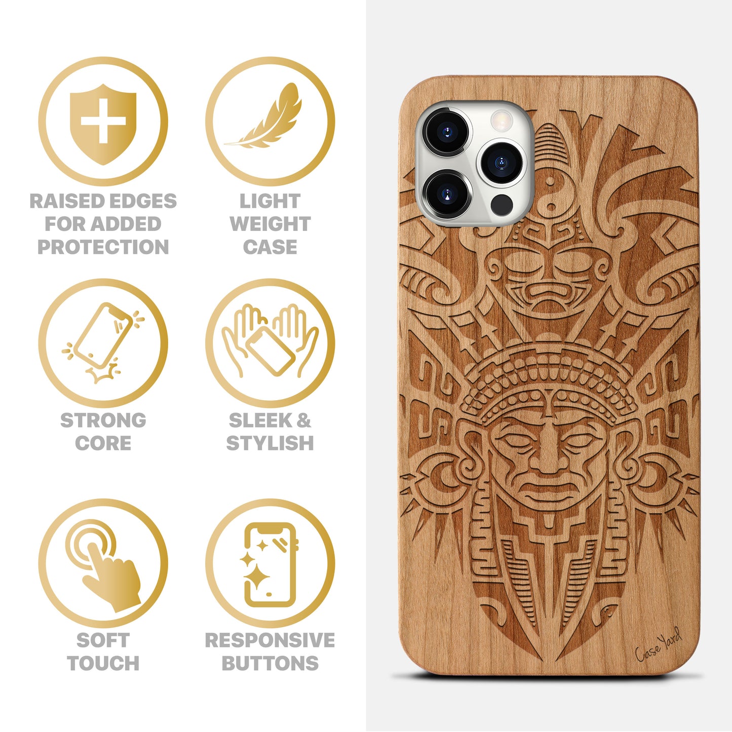 Wooden Cell Phone Case Cover, Laser Engraved case for iPhone & Samsung phone Tribal Indian Mask Design