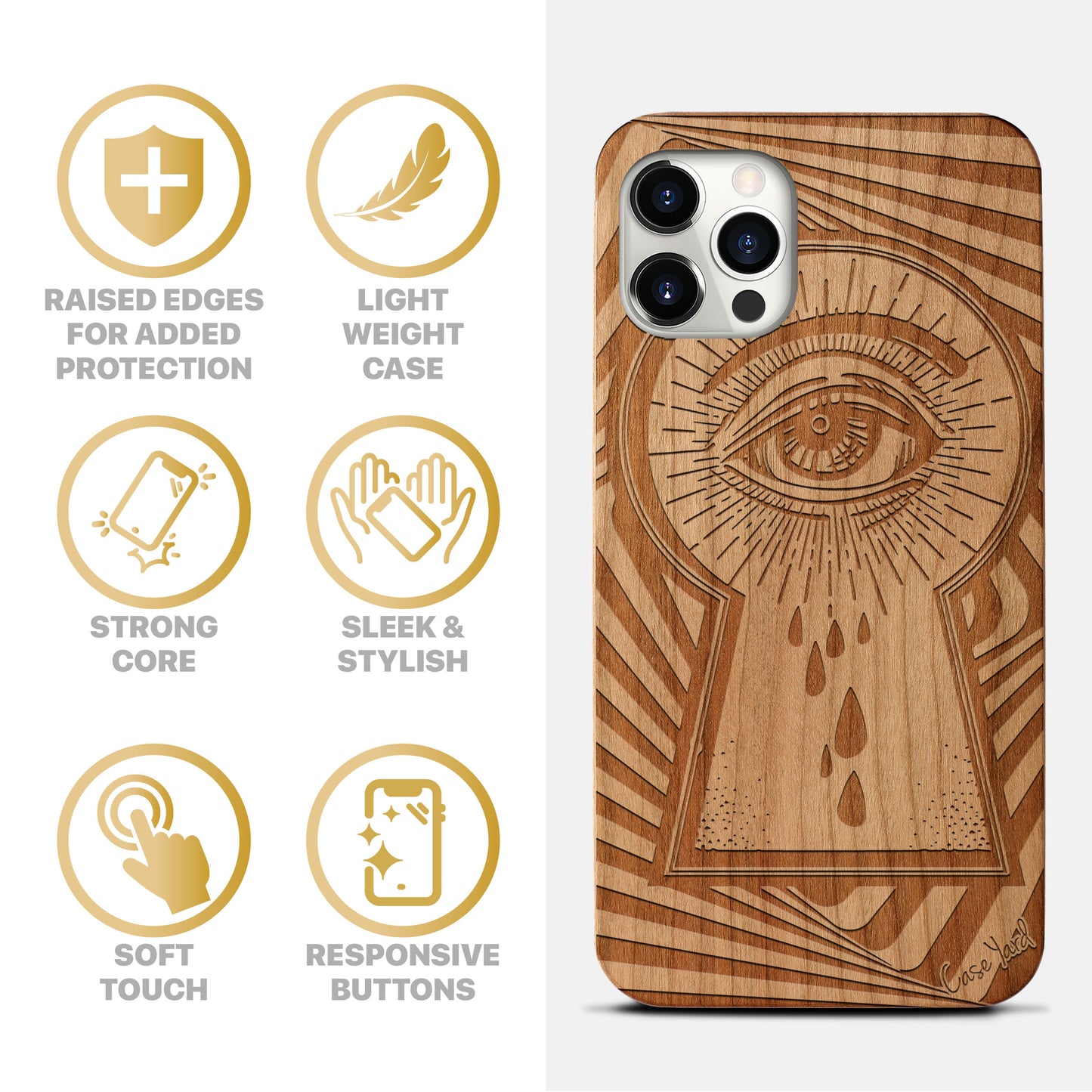 Wooden Cell Phone Case Cover, Laser Engraved case for iPhone & Samsung phone Peaky Eye Design