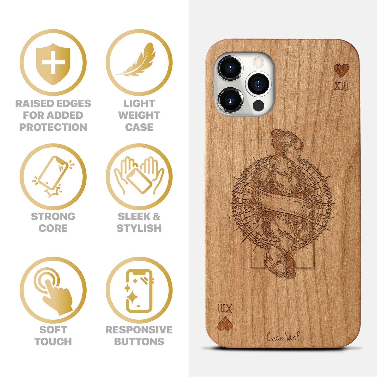Queen of Hearts Wooden Laser Engraved Phone Case for iPhone