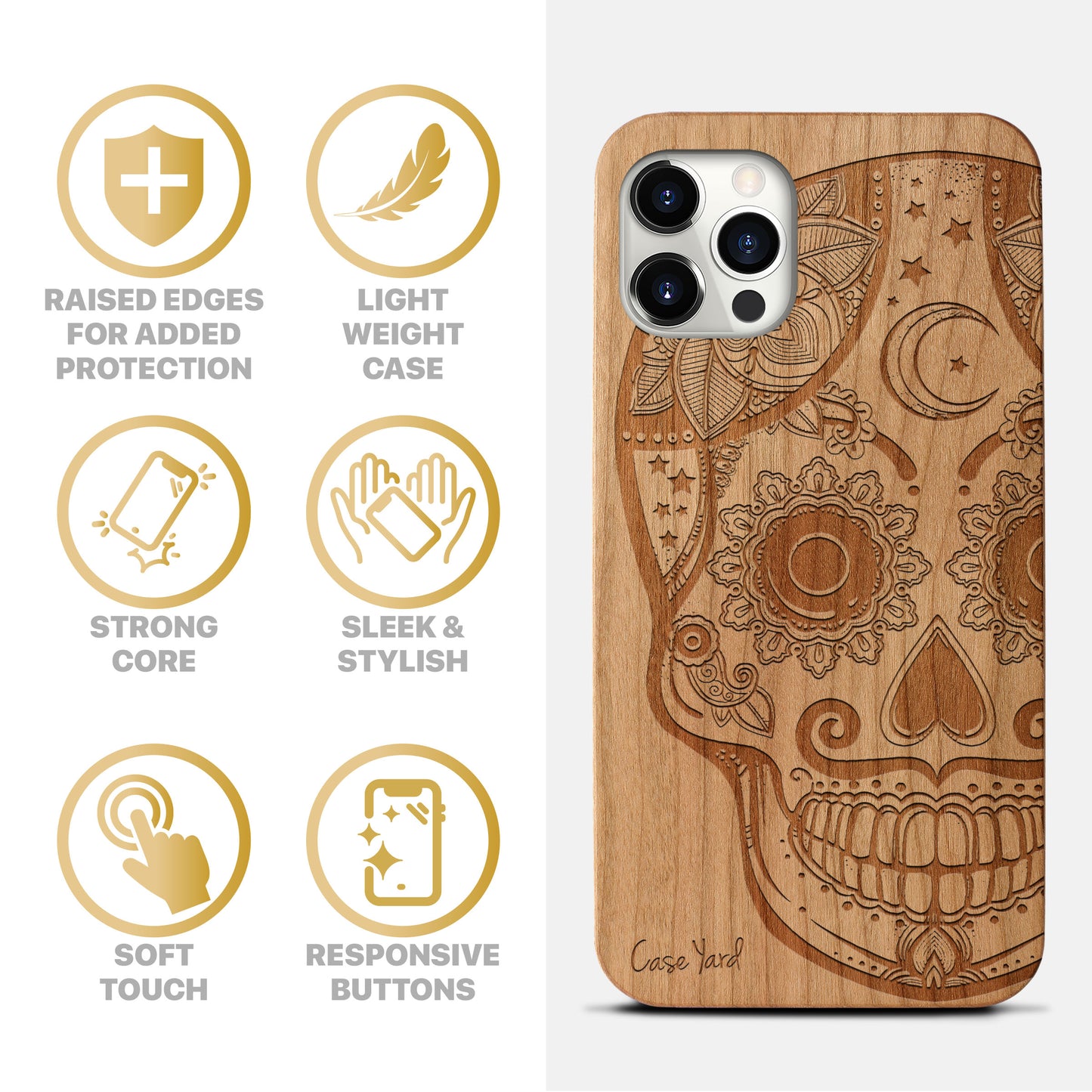 Wooden Cell Phone Case Cover, Laser Engraved case for iPhone & Samsung phone Gothic Skull Design